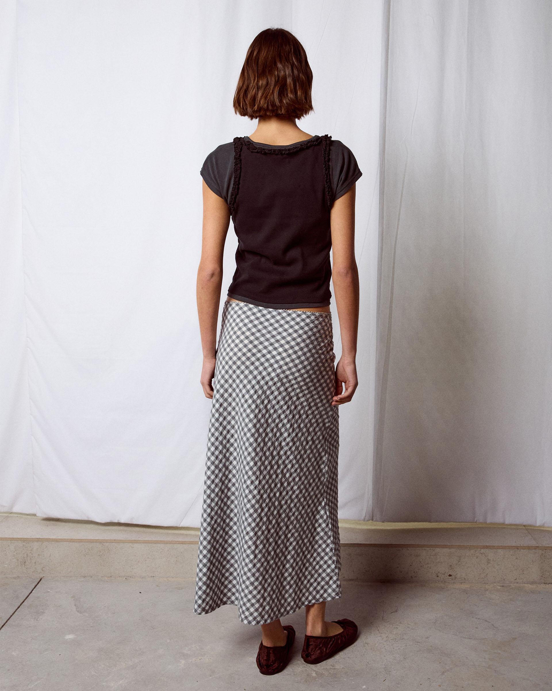 Falda Fluida Cuadros Gris