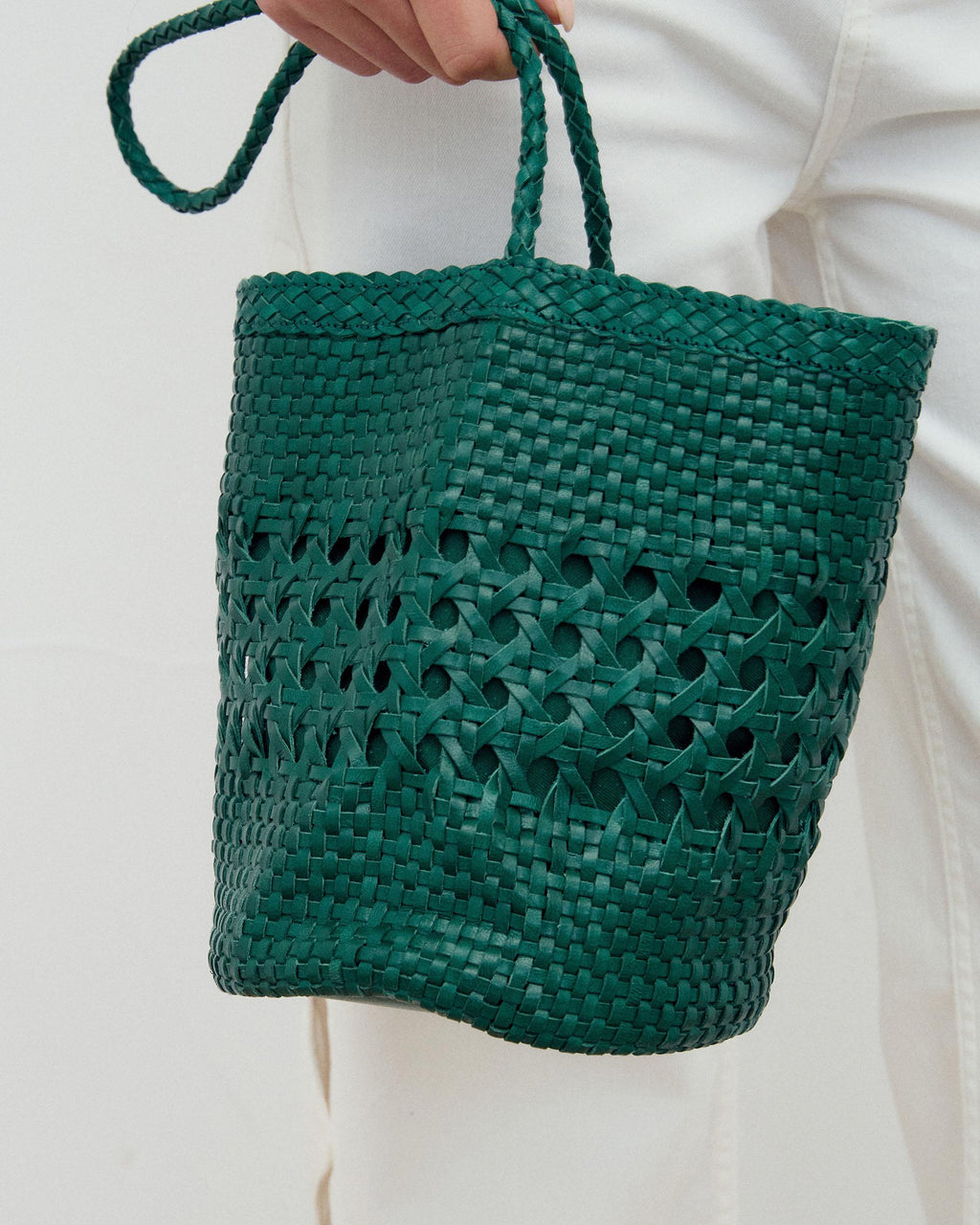 Bolso Bucket Piel Trenzada Verde