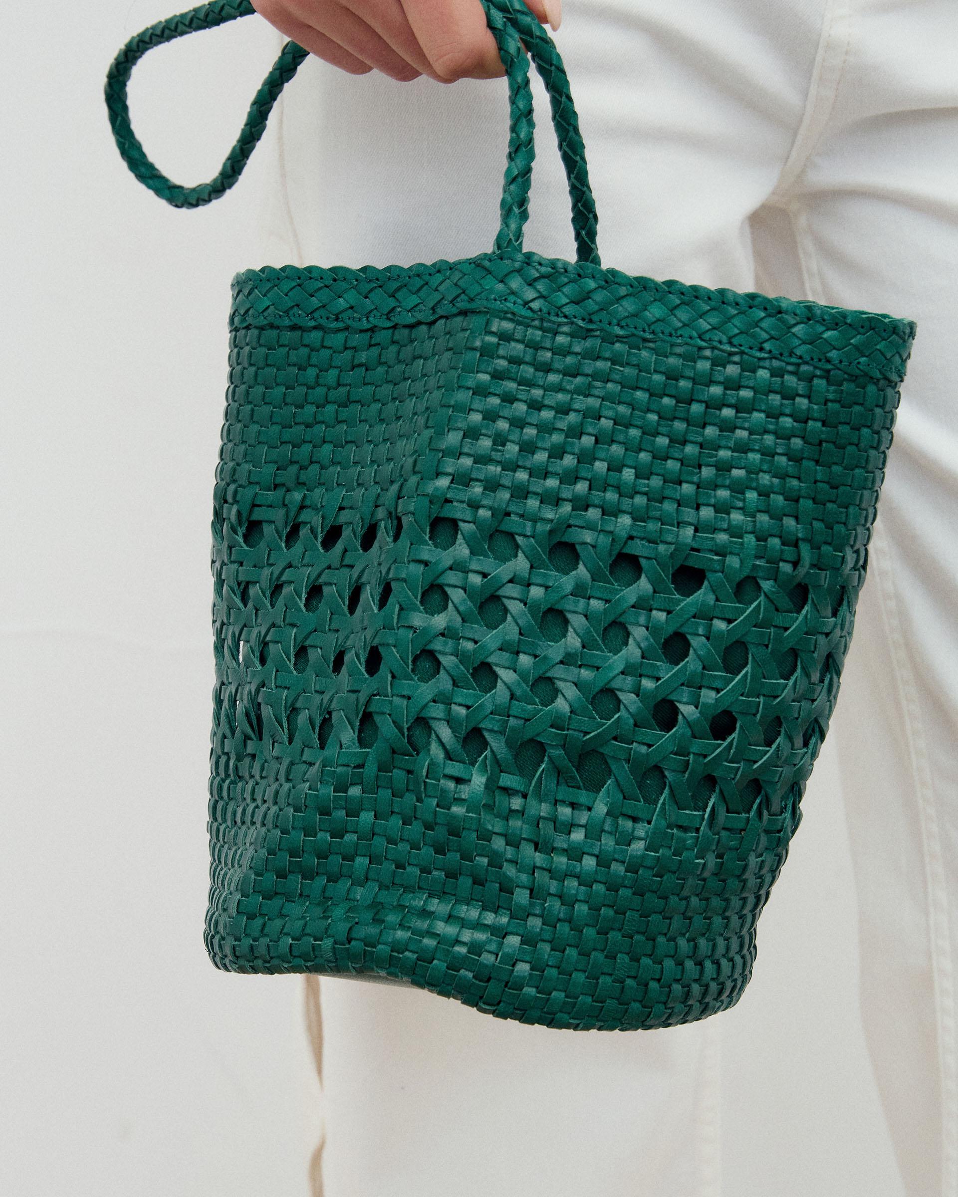 Bolso Bucket Piel Trenzada Verde