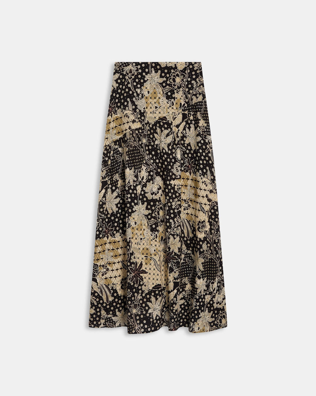Falda Costura Diagonal Estampado Floral Negro