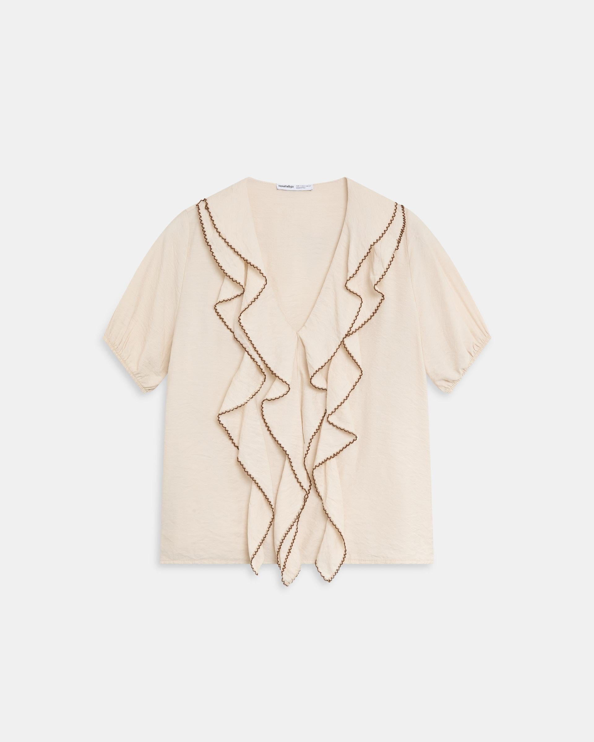 Blusa Volantes Delanteros Vivo Contraste Crudo