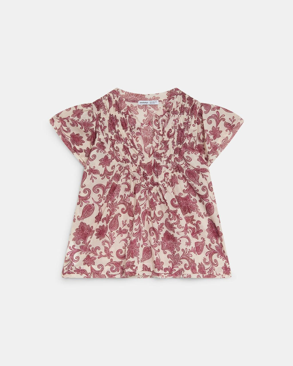 Blusa Gomas Escote Flores Rosa