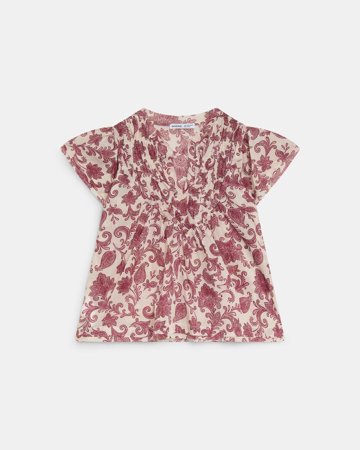 Blusa Gomas Escote Flores Rosa