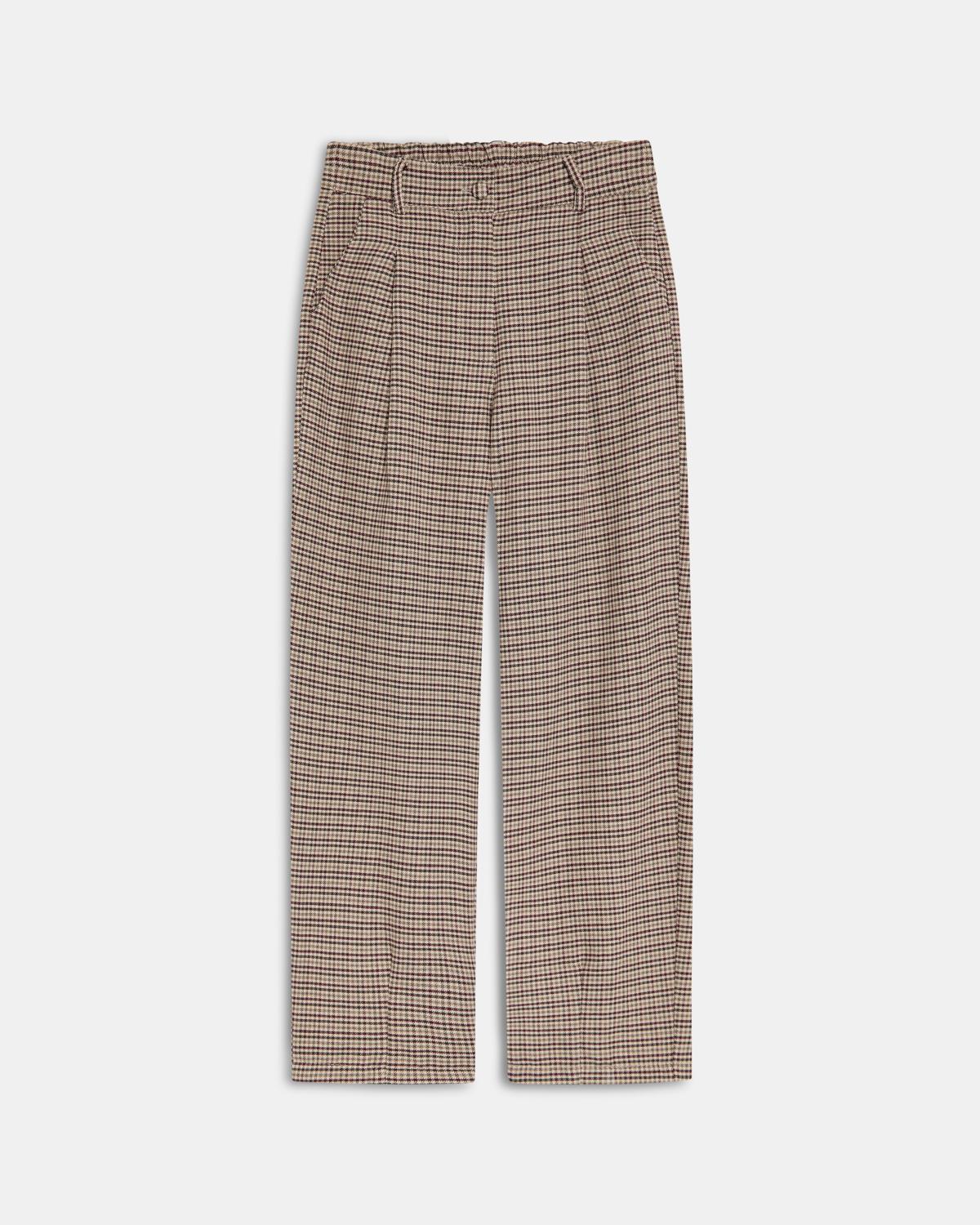 Pantalón Cuadros Pinzas Marrón