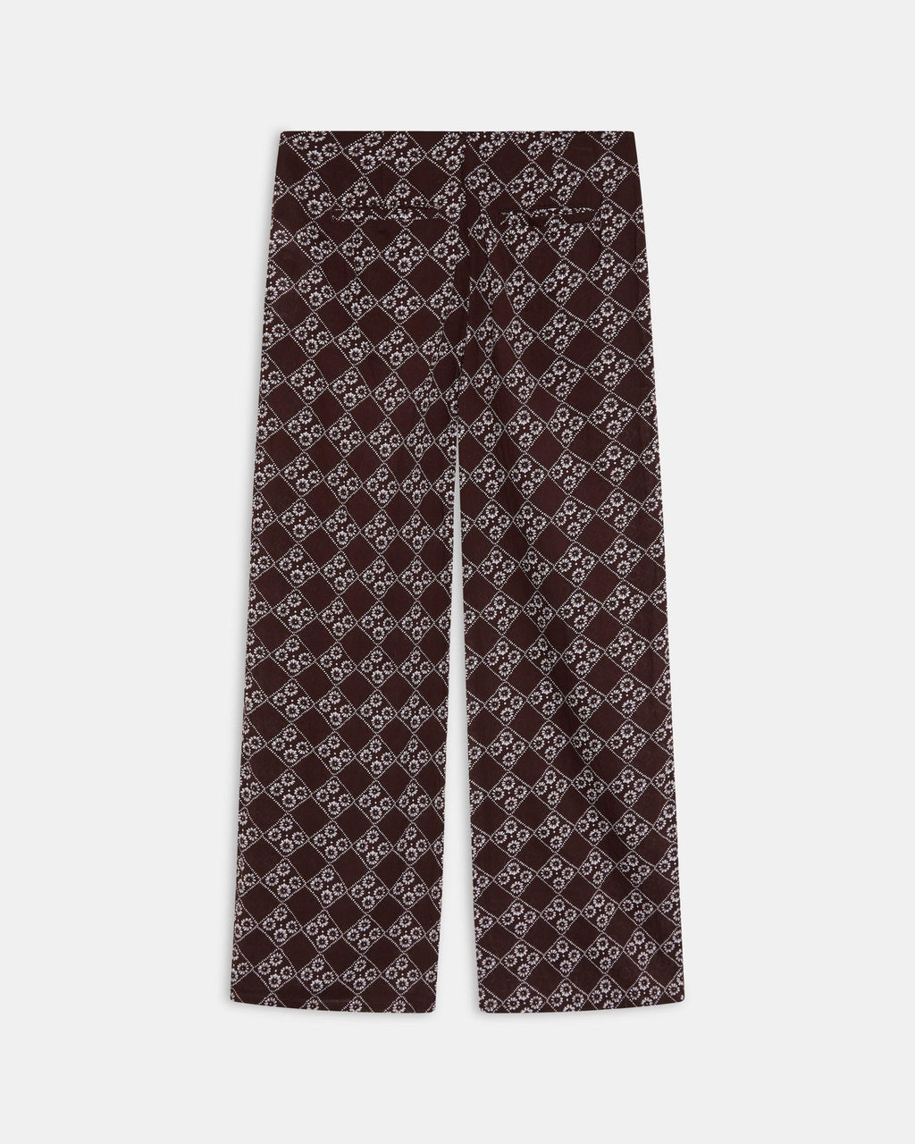 Pantalón Fluido Triple Botón Estampado Floral Marrón
