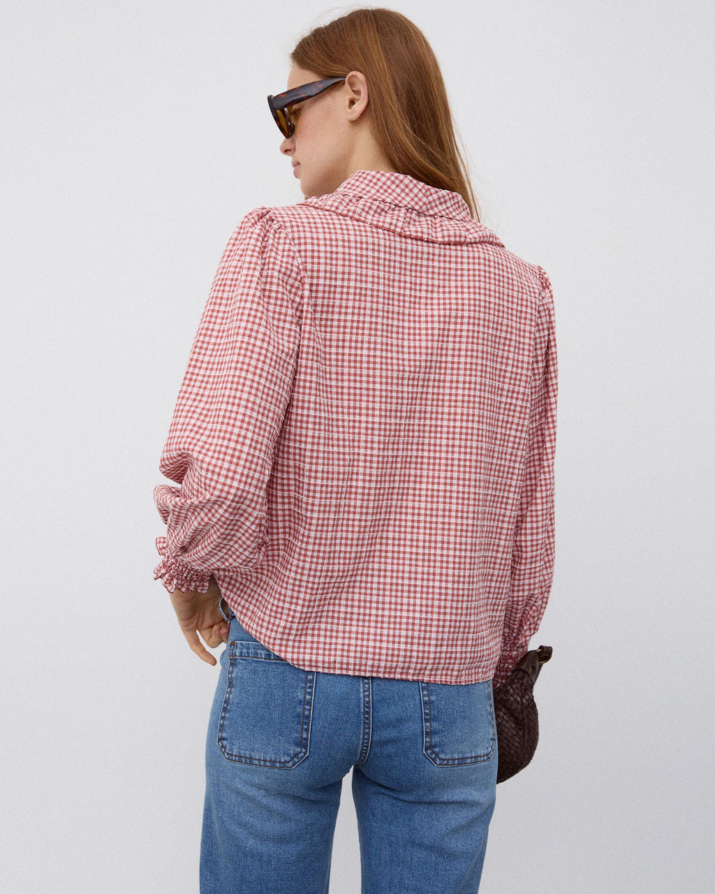 Blusa Volante Cuello Vichy Teja