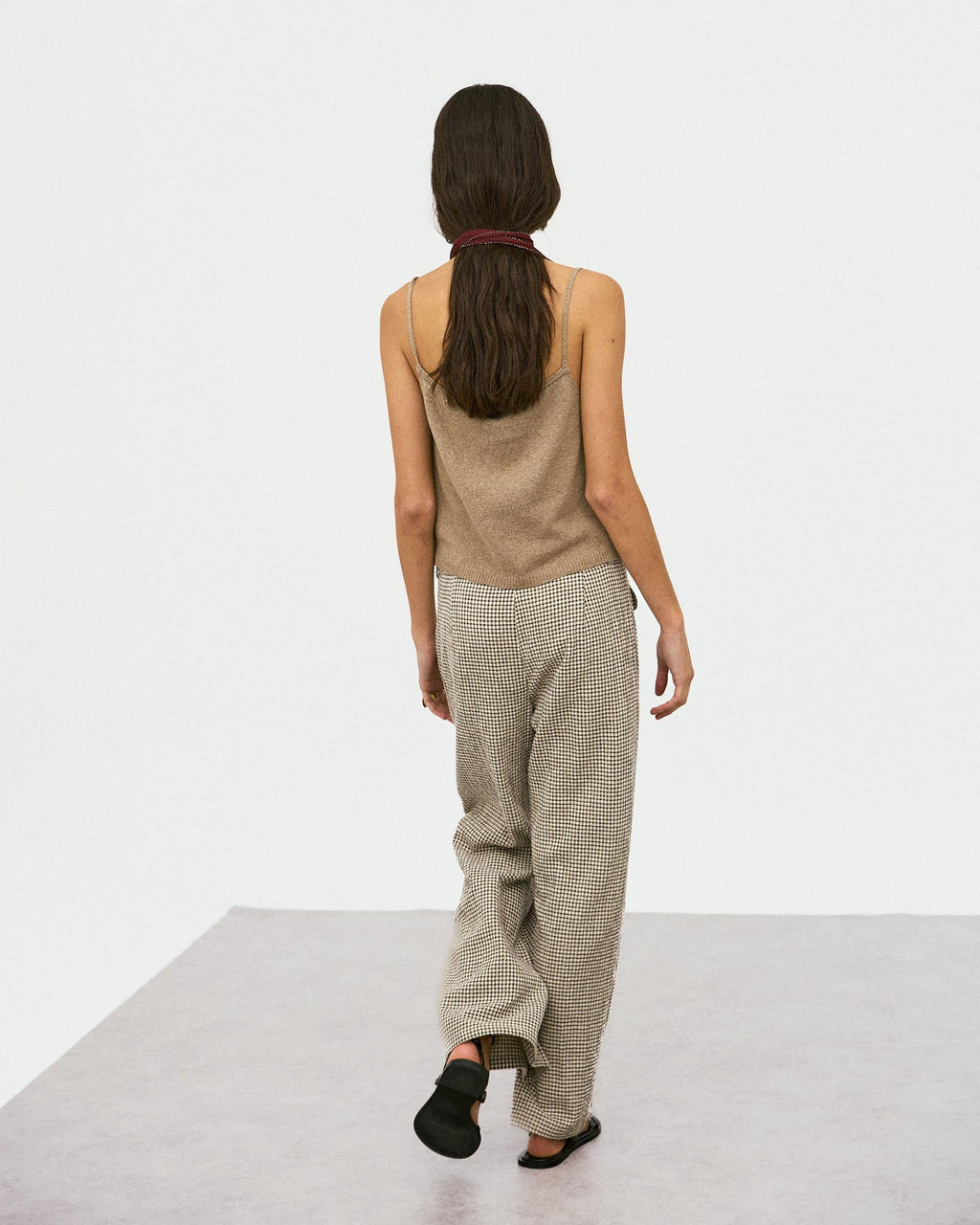 Pantalón Cuadros Bolsillos Seersucker Beige
