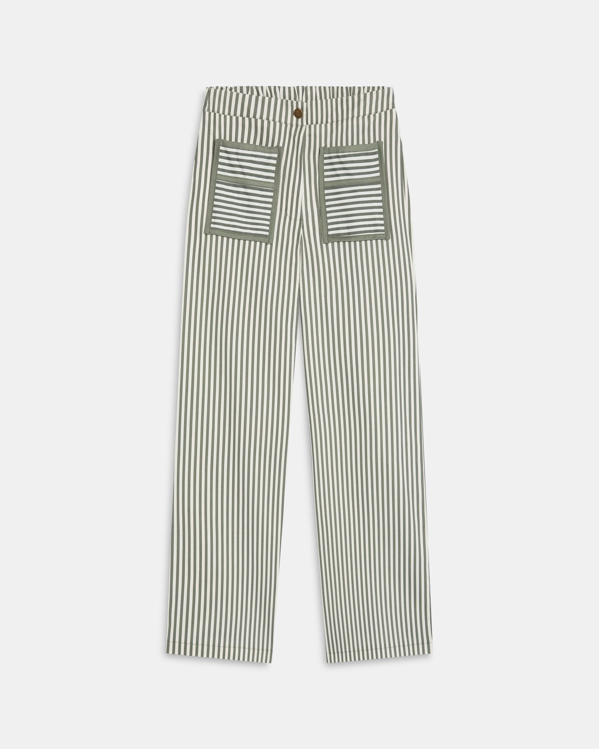 Jeans Rayas Bolsillos Contraste Verde