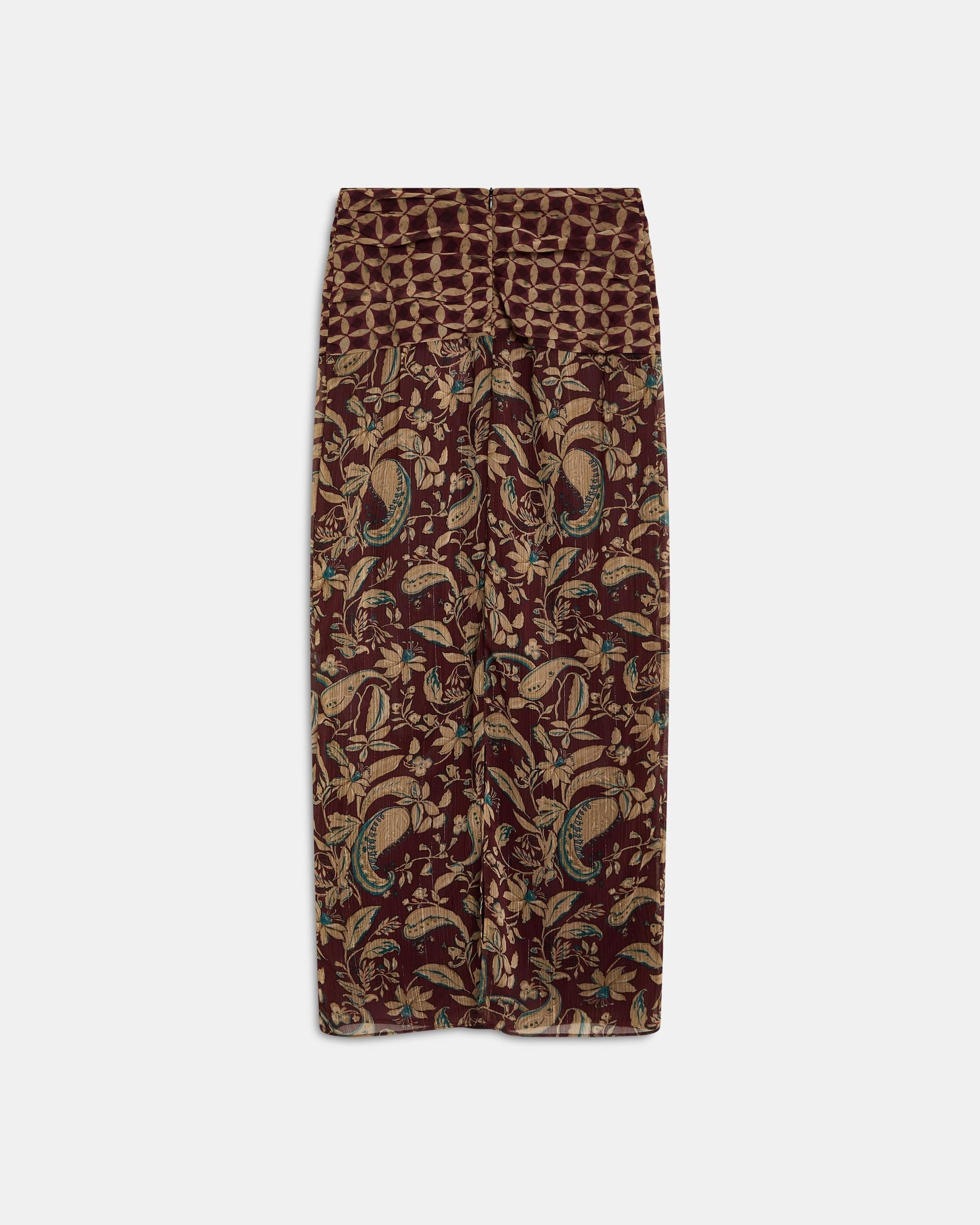 Falda Estampado Floral Y Geometrico Marrón