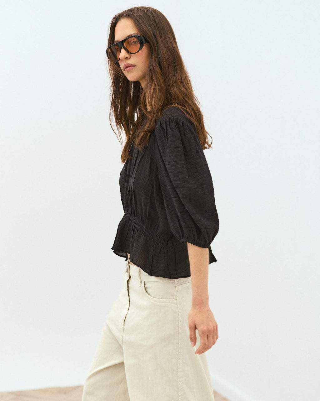 Blusa Gomas Manga Francesa Negro
