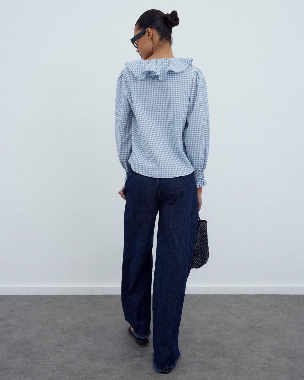 Blusa Volantes Delanteros Vichy Azul