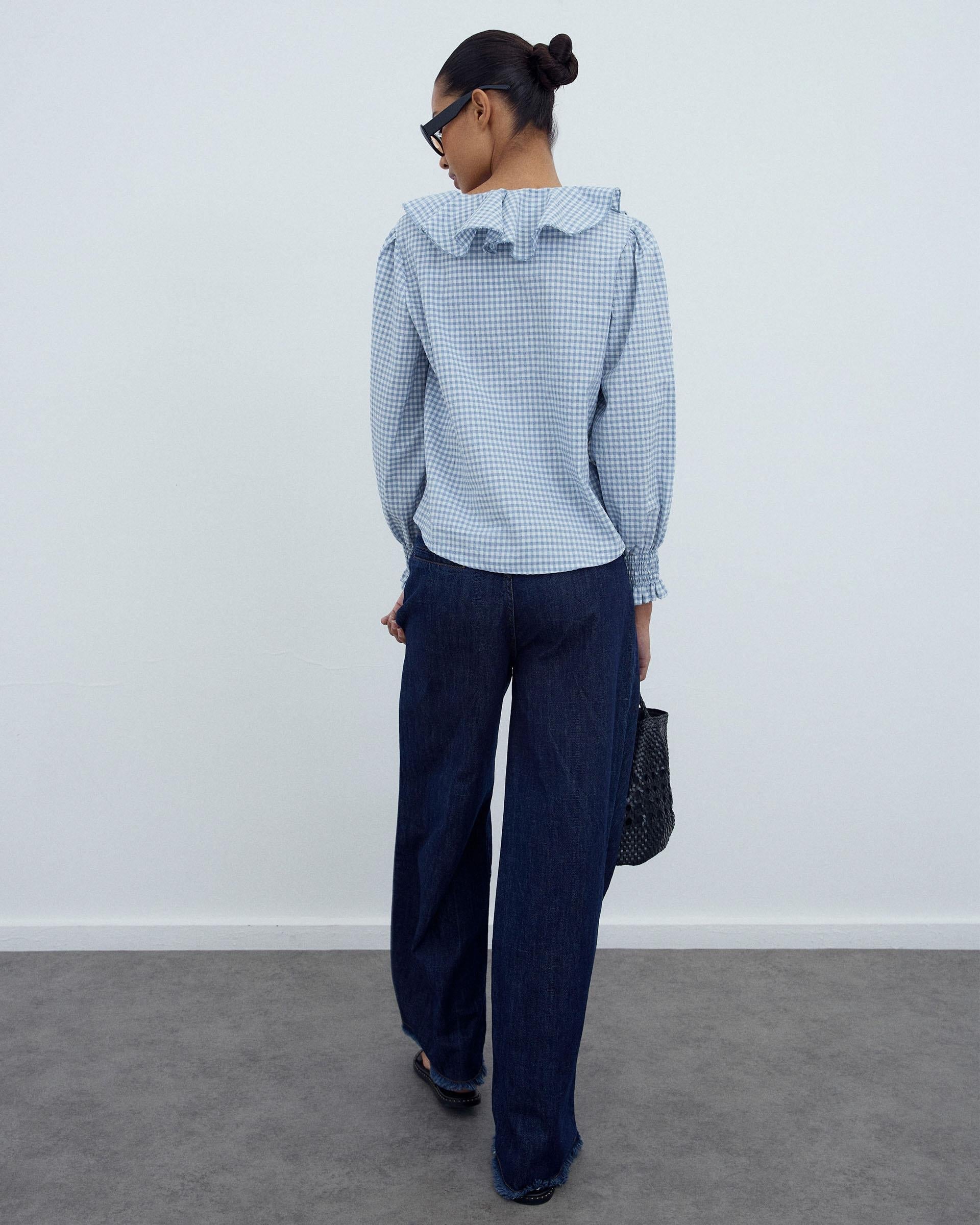 Blusa Volantes Delanteros Vichy Azul