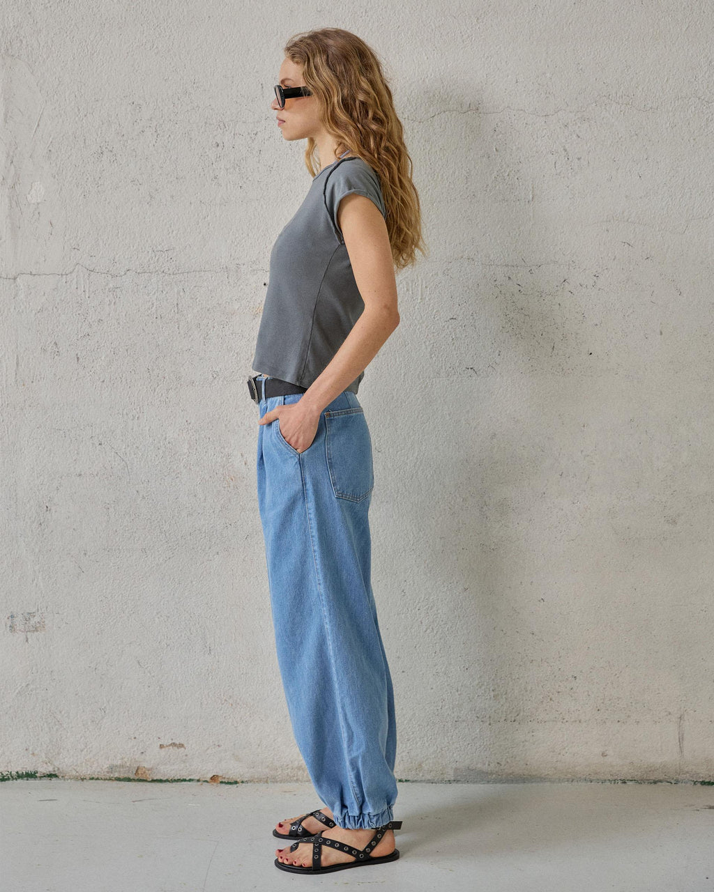 Jeans Bombacho Pinzas Azul
