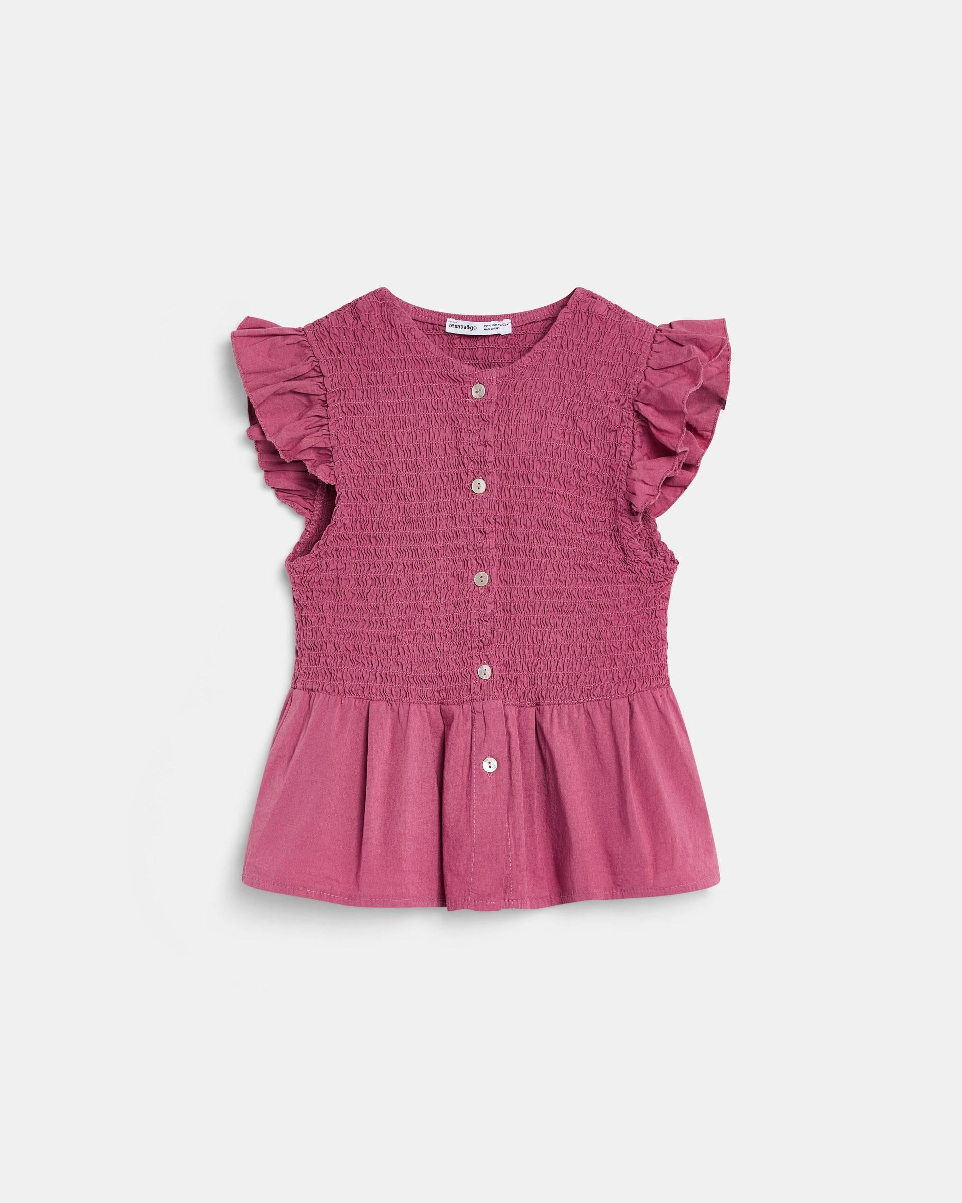 Blusa Nido De Abeja Botones Delantero Rosa