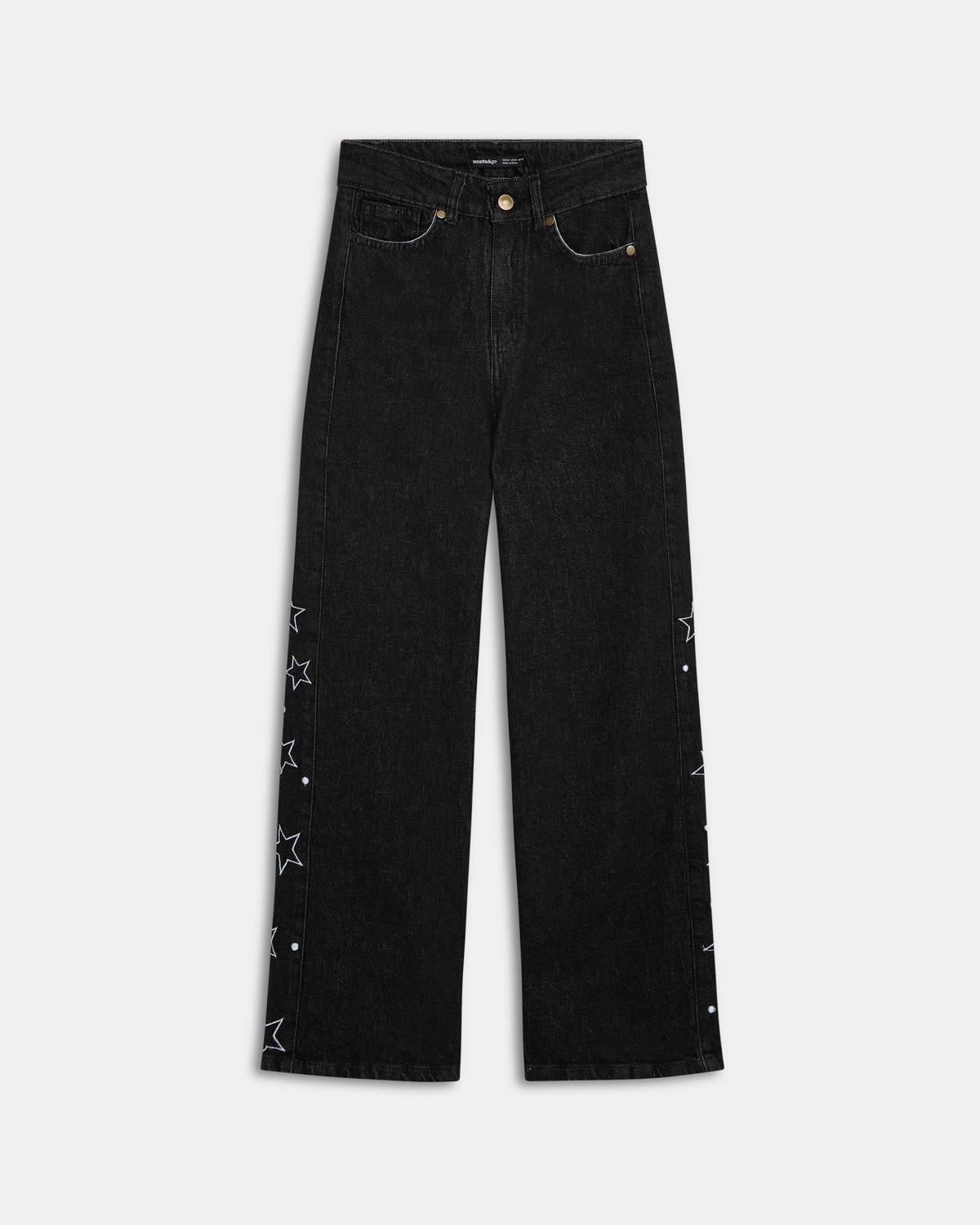 Jeans Pieza Lateral Estrellas Negro