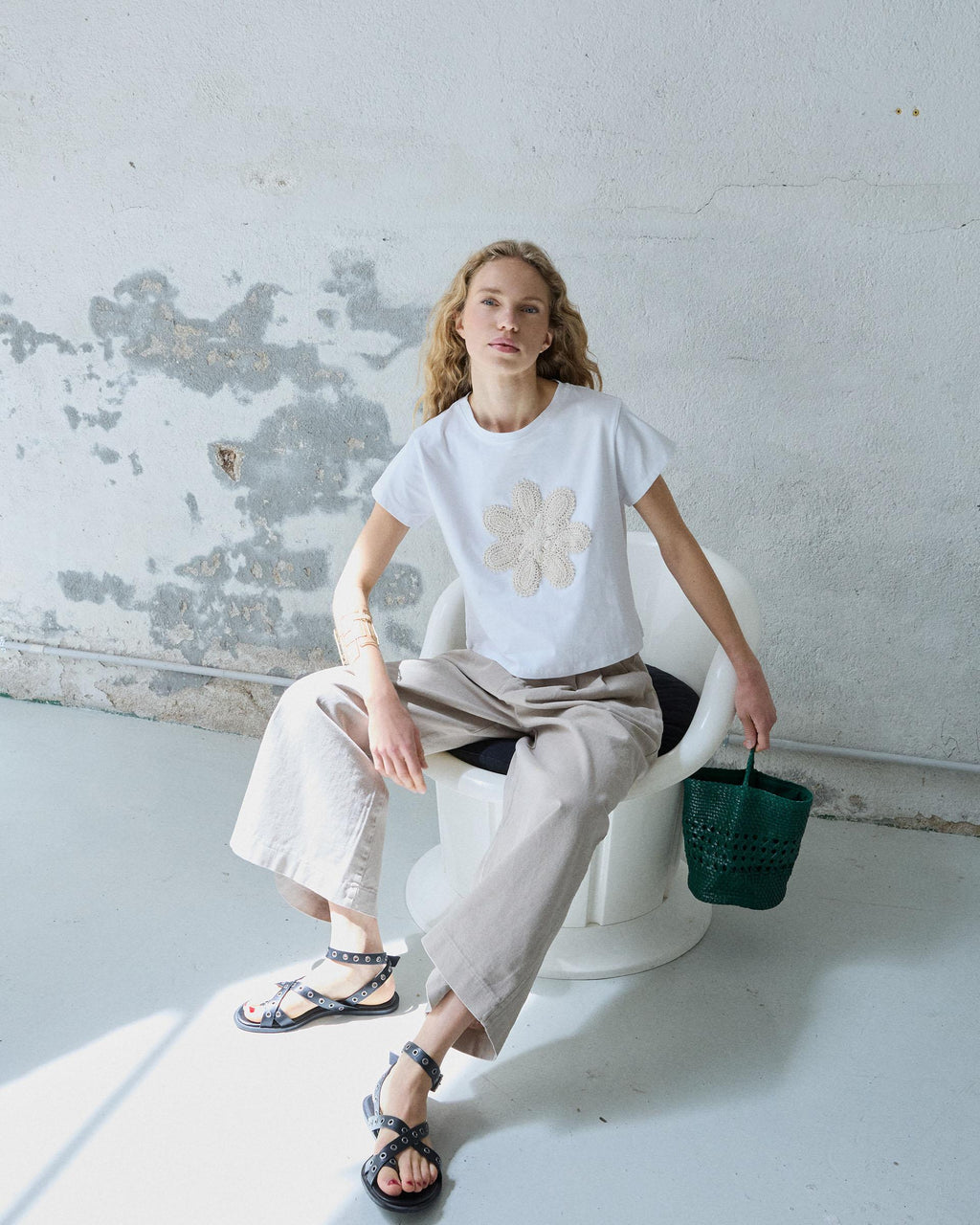 Camiseta Flor Crochet Blanco