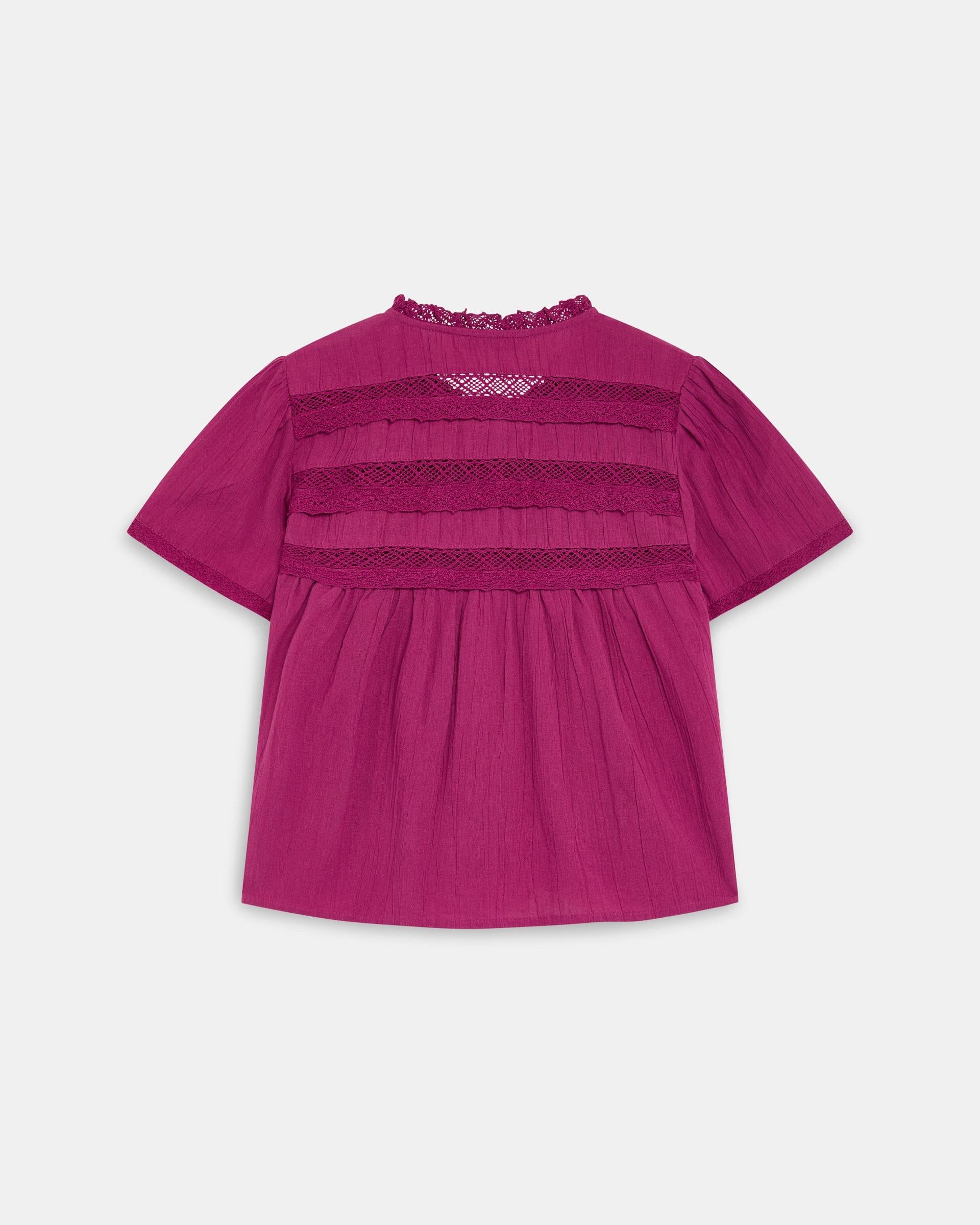 Blusa Puntillas Delanteras Botones Fucsia