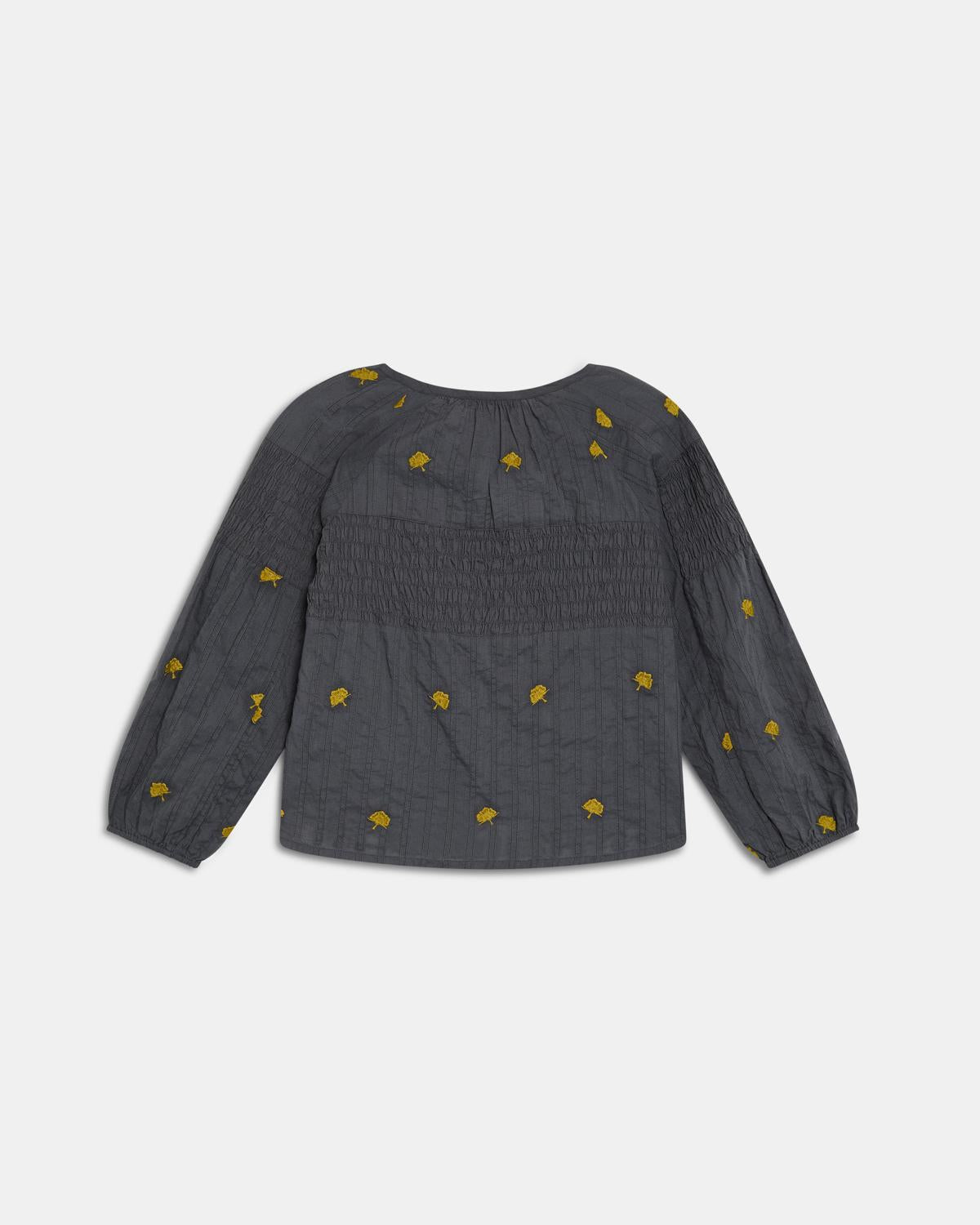 Blusa Tejido Rayas Bordados Hojas Antracita