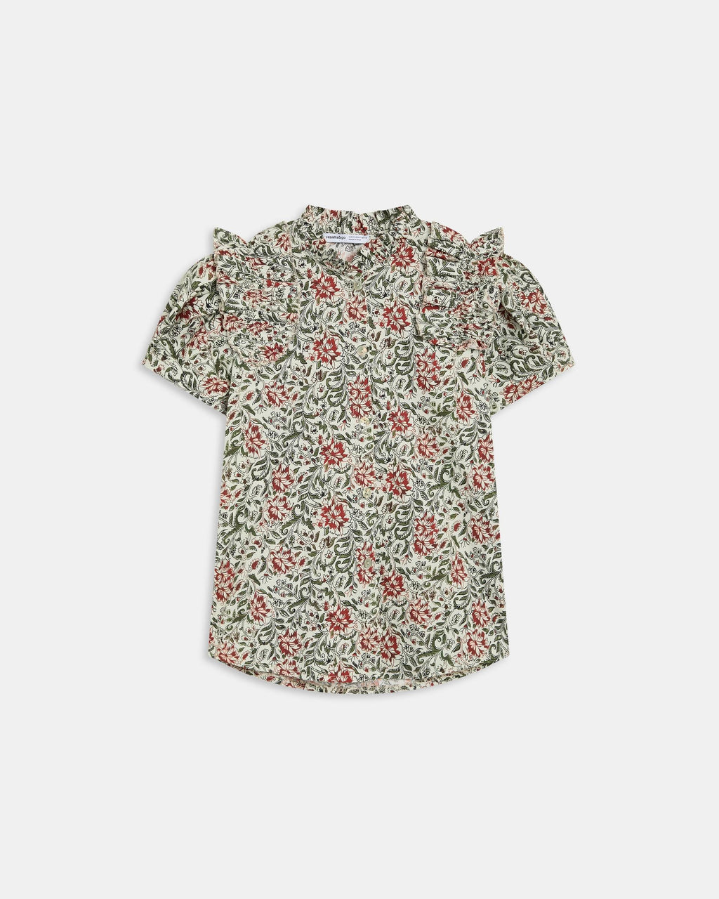 Blusa Manga Abullonada Volante Estampada Multicolor