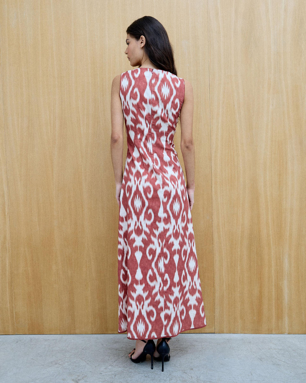 Vestido Sin Mangas Estampado Étnico Teja