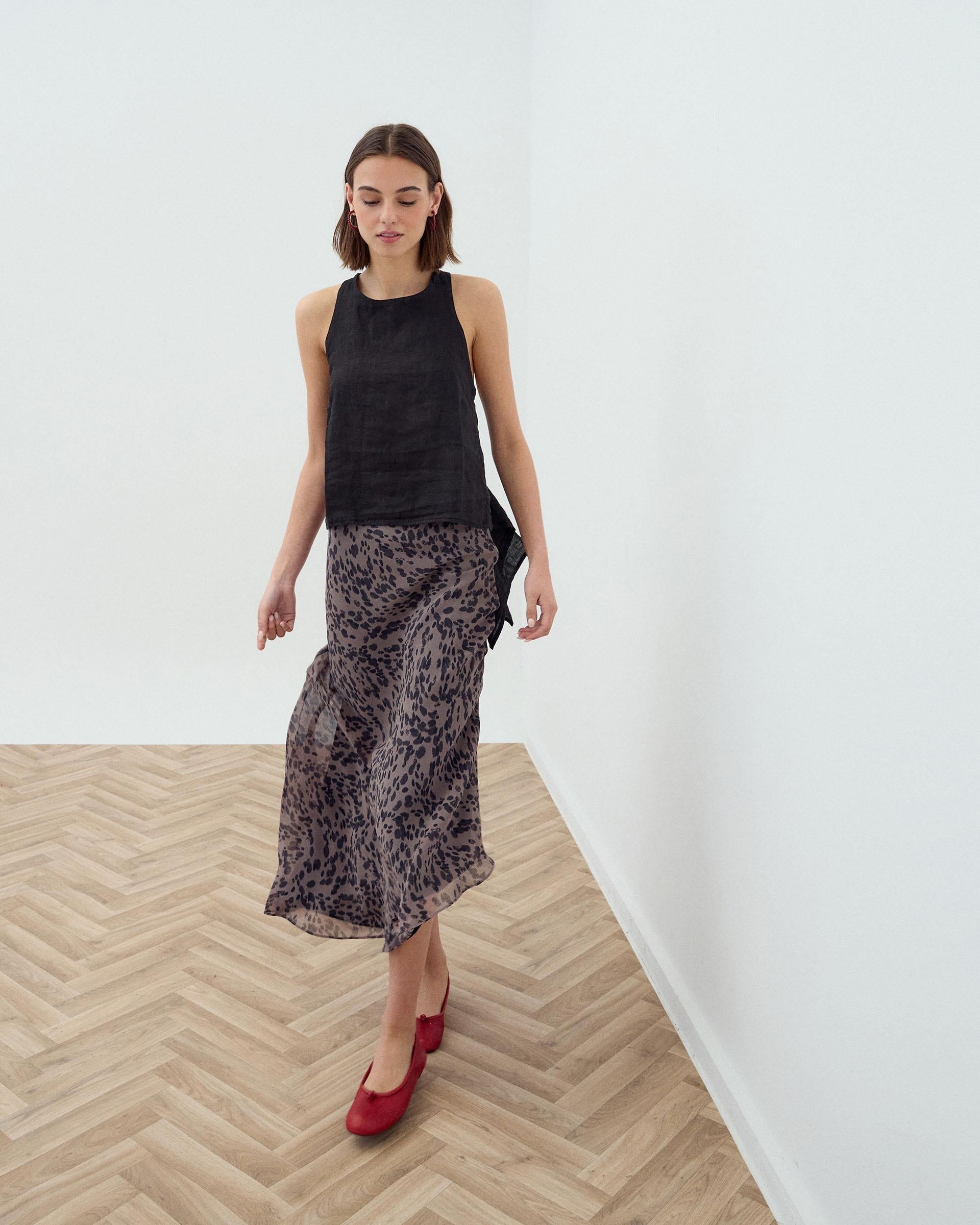 Falda Asimetrica Animal Print Marrón