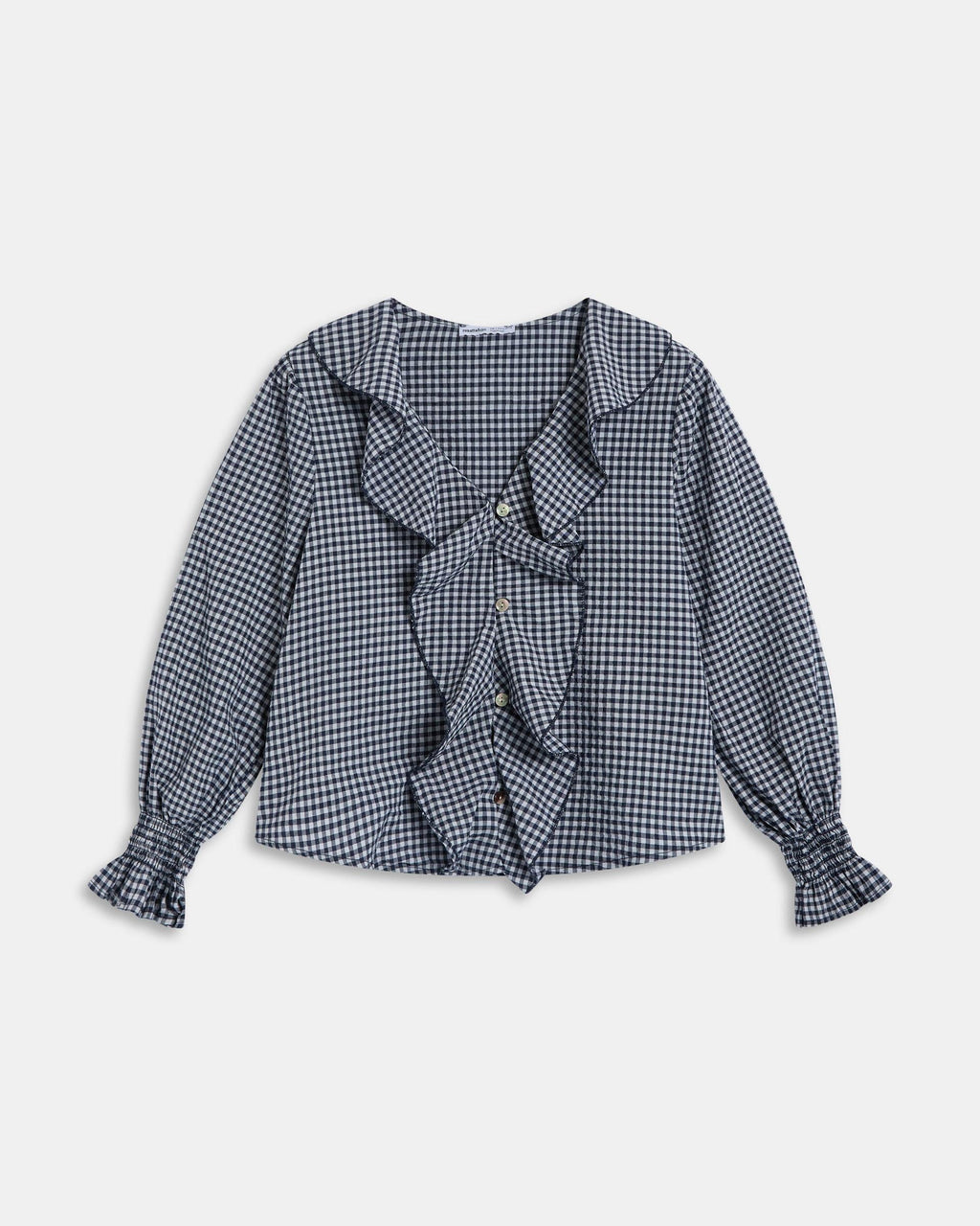 Blusa Volantes Delanteros Vichy Azul Oscuro