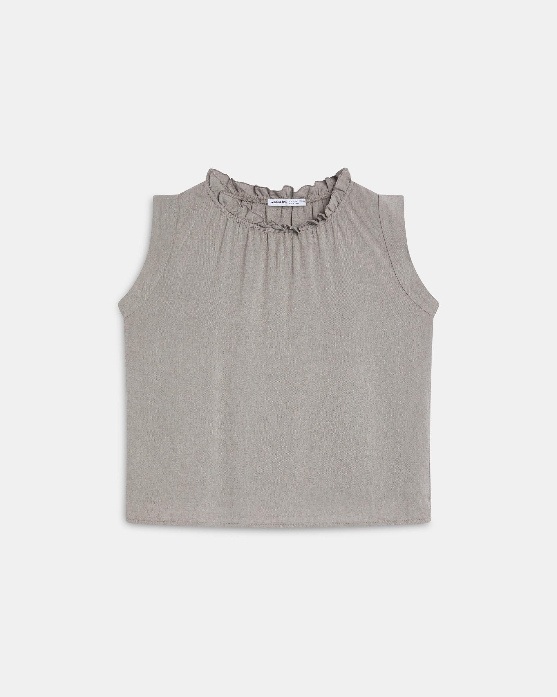 Top Lino Volante Cuello Taupe