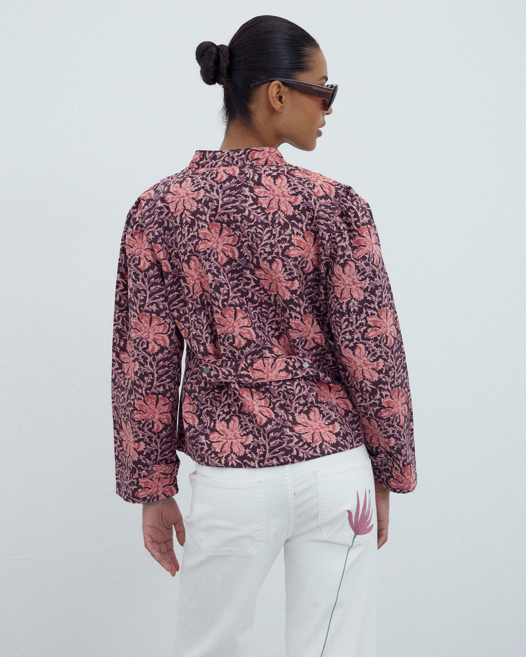Chaqueta Botones Estampado Floral Rosa