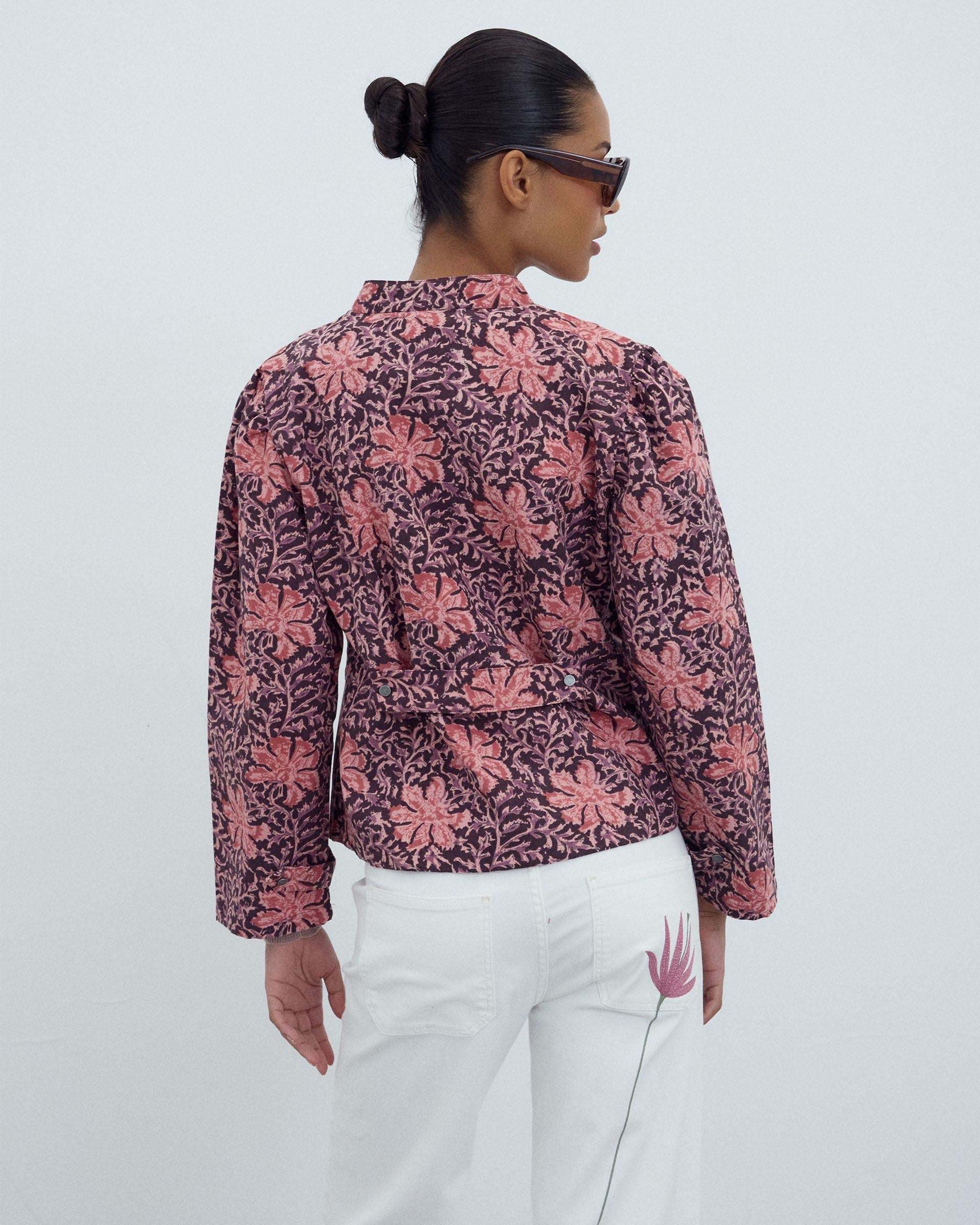 Chaqueta Botones Estampado Floral Rosa