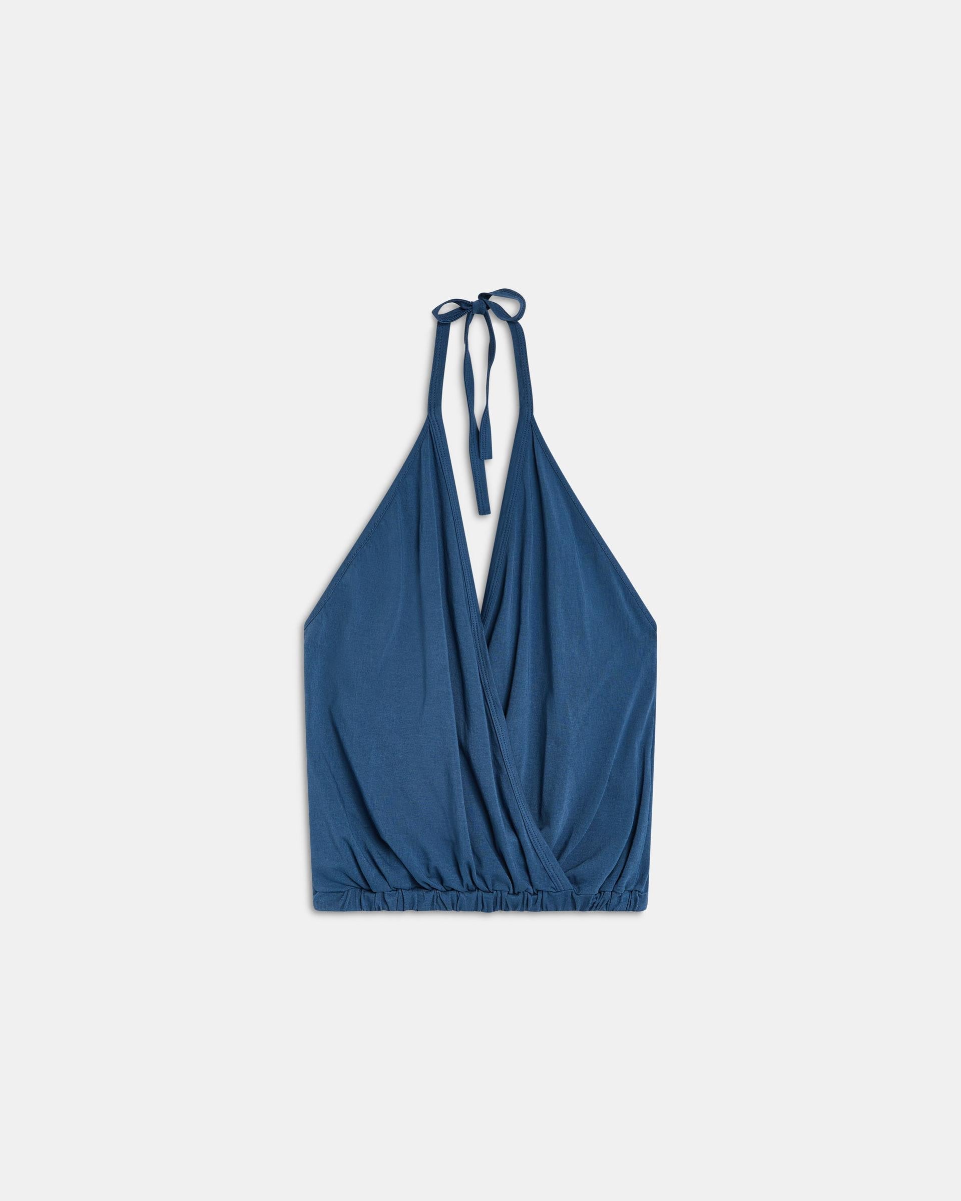 Camiseta Halter Cruzada Azul Marino