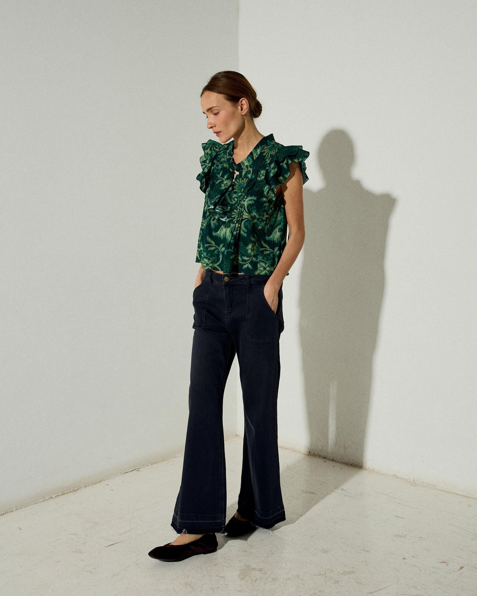 Blusa Sin Mangas Estampado Floral Verde
