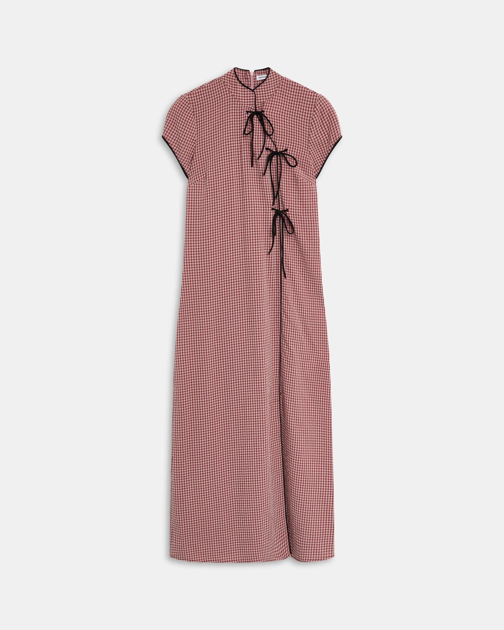 Vestido Lazadas Contraste Cuadros Rosa