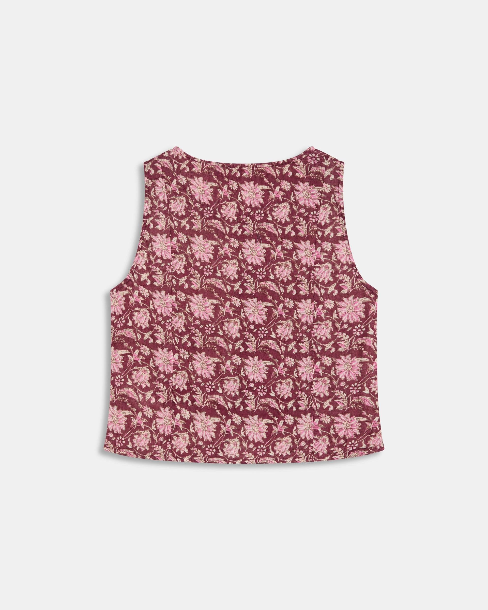 Top Botones Forrados Estampado Floral Granate