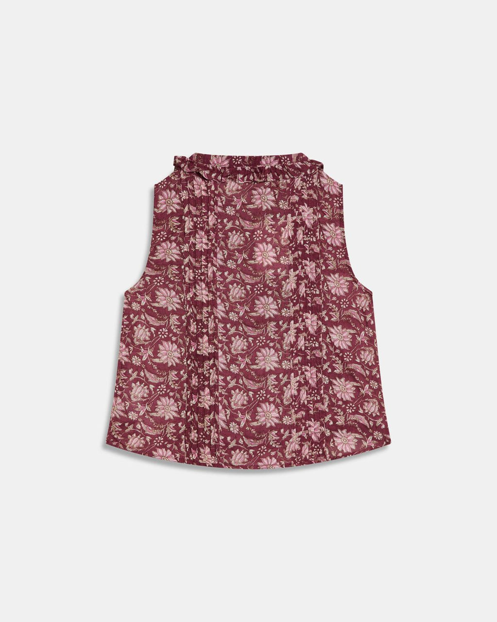 Blusa Sin Mangas Pechera Estampado Floral Granate