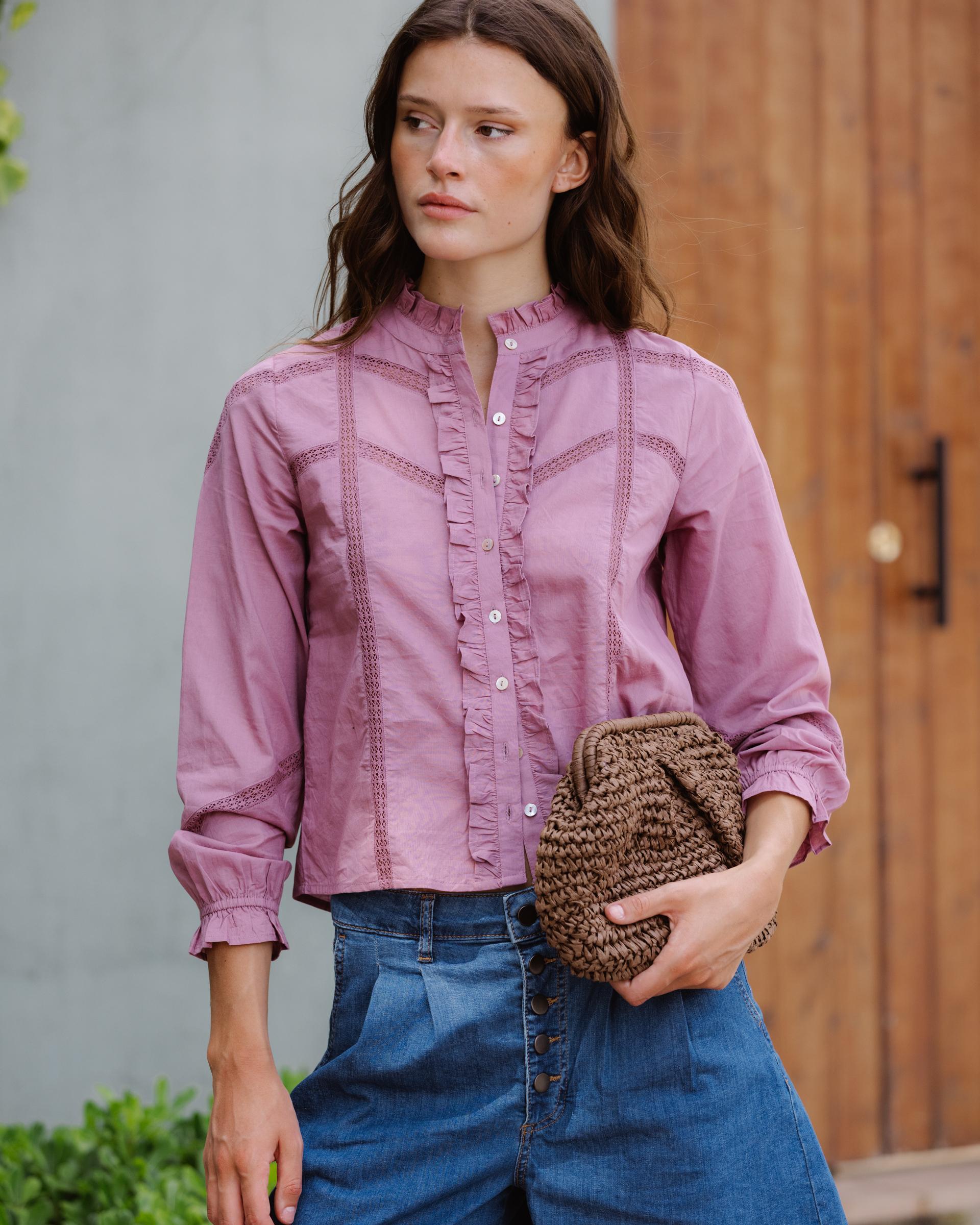 Blusa Puntillas Volante Delantero Rosa