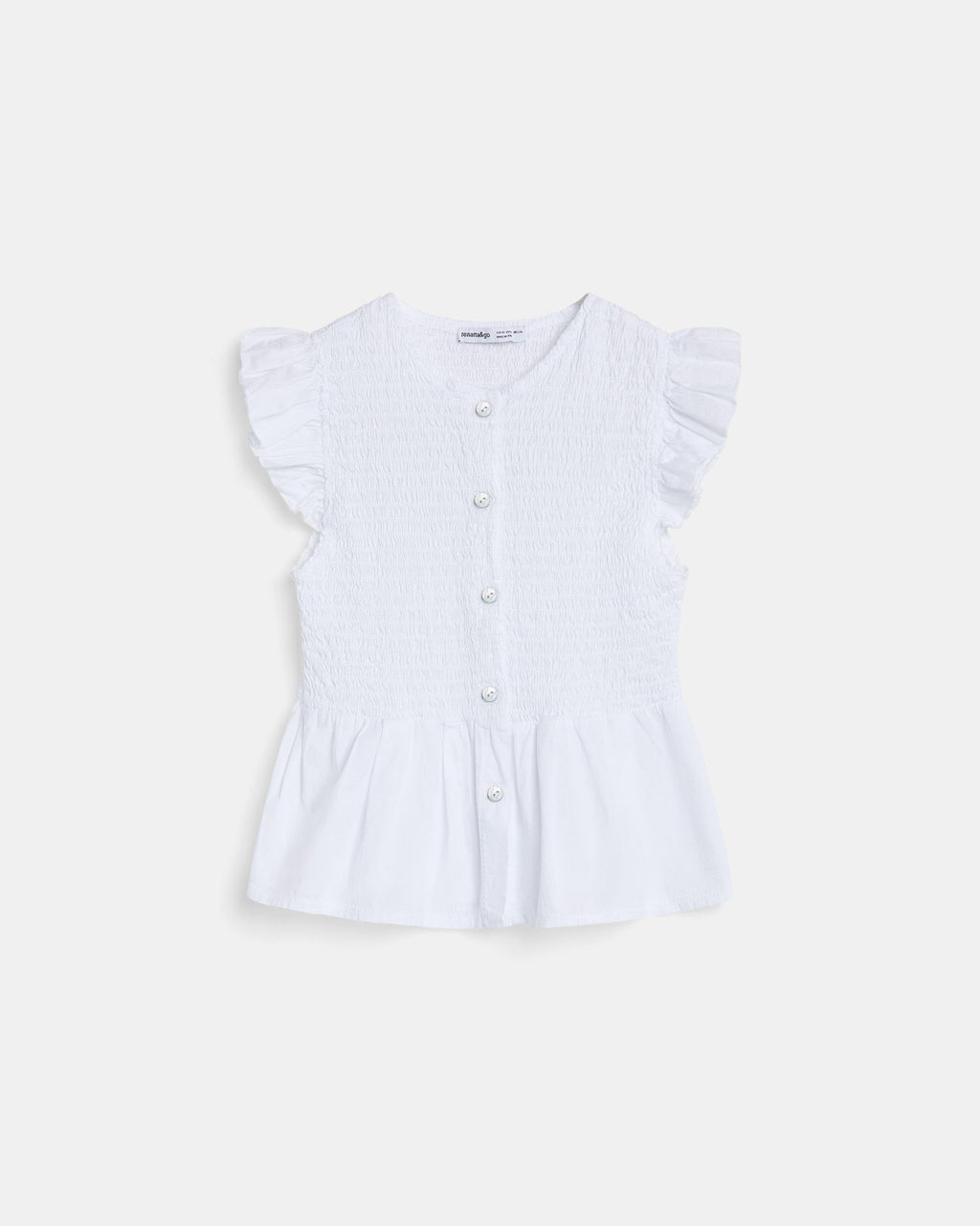 Blusa Nido De Abeja Botones Delantero Blanca