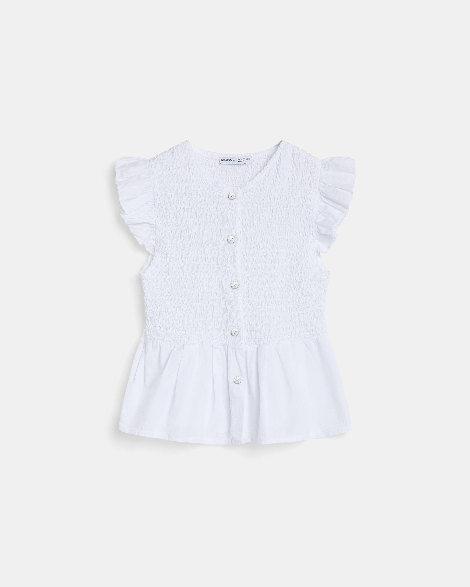Blusa Nido De Abeja Botones Delantero Blanca