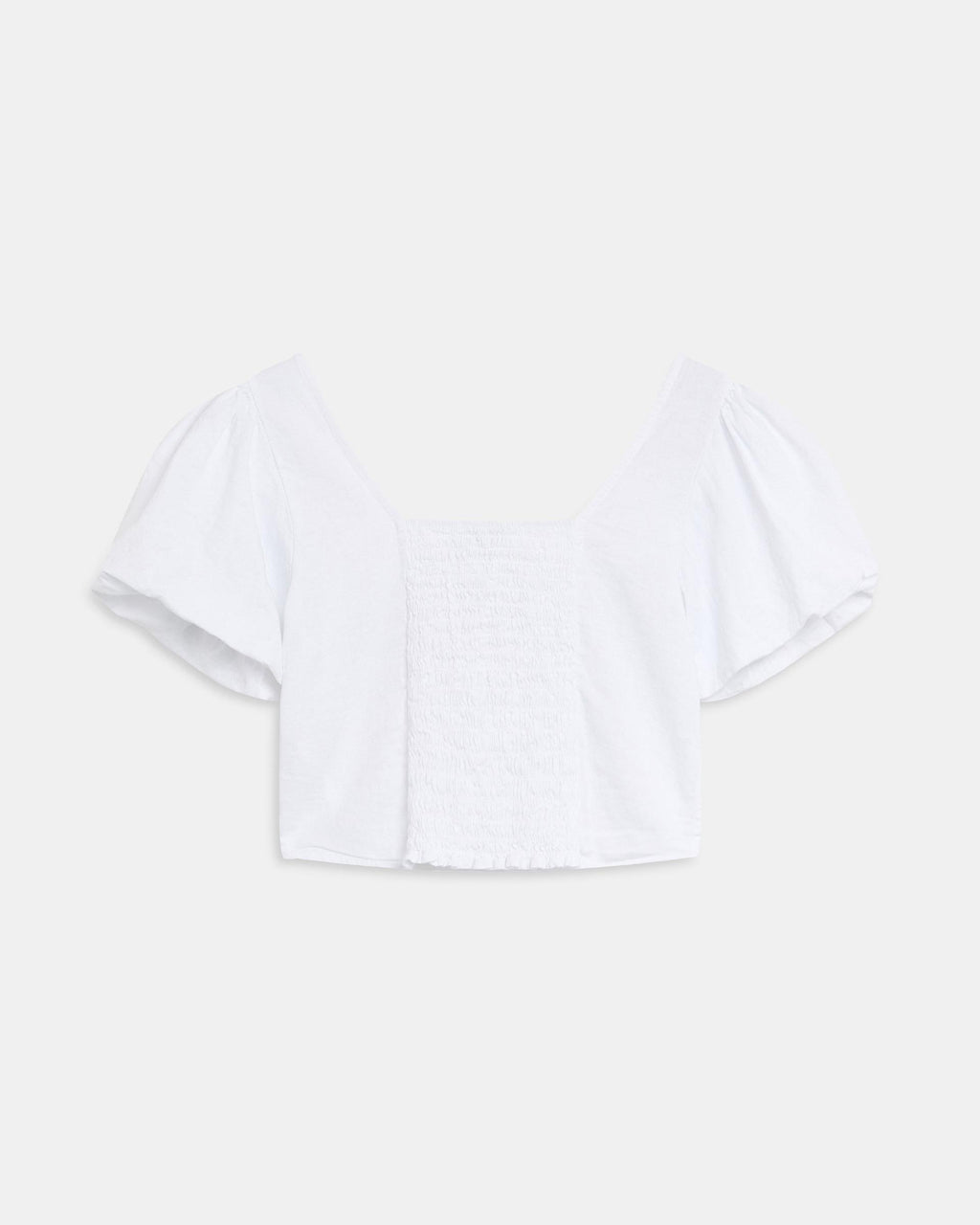 Top Manga Abullonada Escote Espalda Blanco