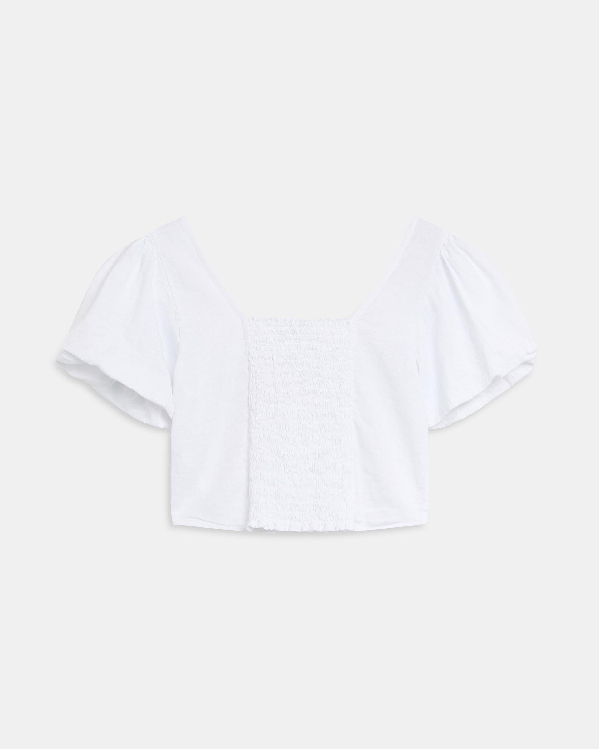 Top Manga Abullonada Escote Espalda Blanco
