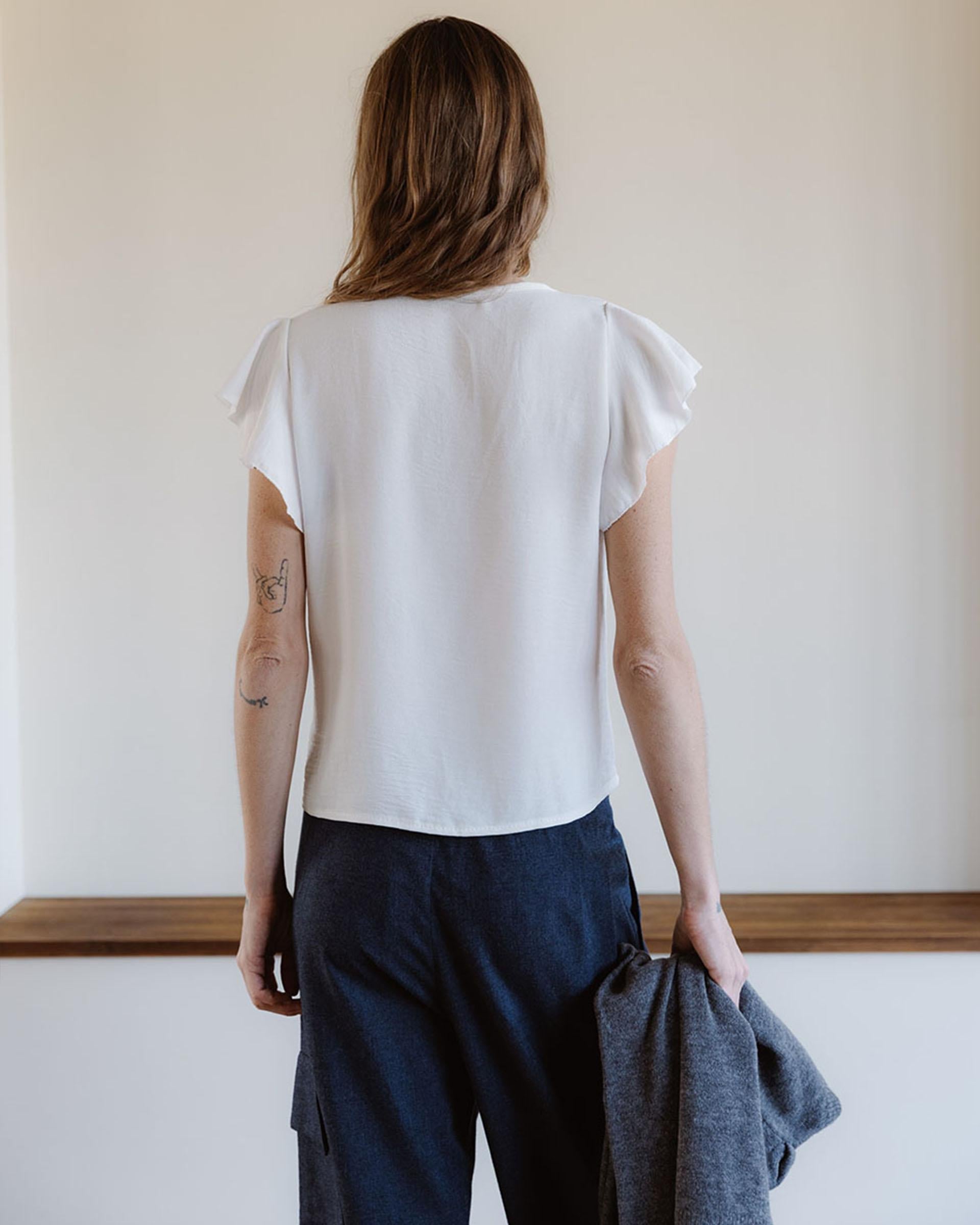 Blusa Manga Corta Frunce Blanca
