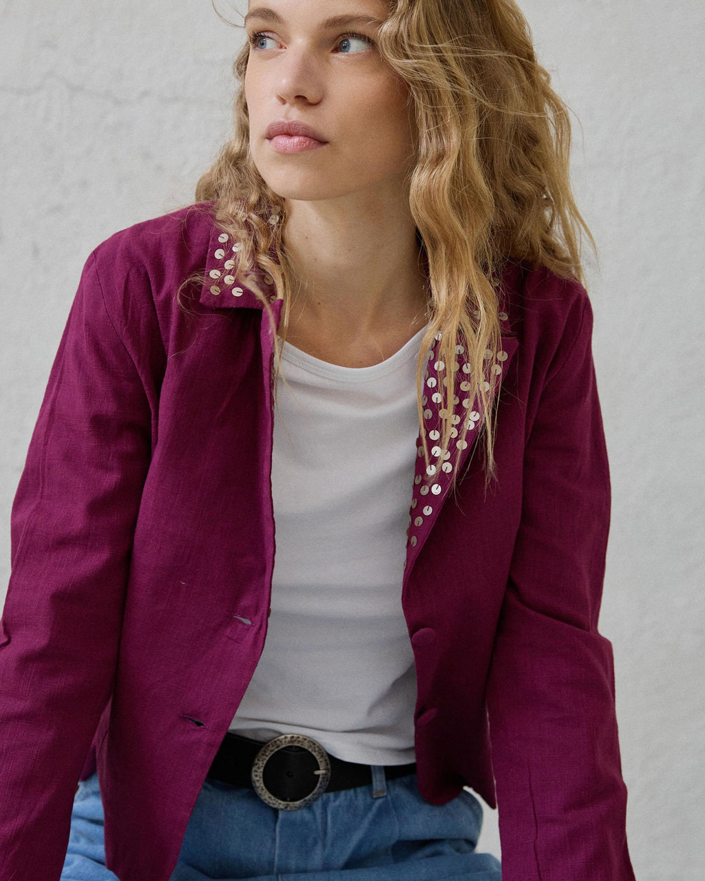 Blazer Lentejuelas Rosa Oscuro