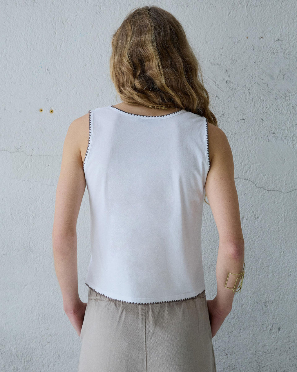Camiseta Tirantes Pespuntes Blanco