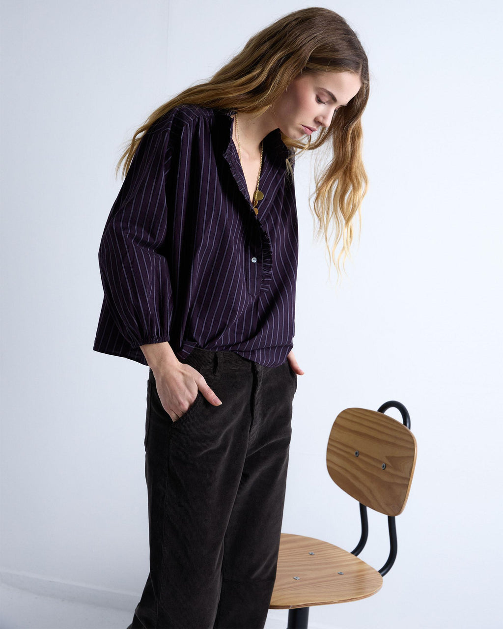 Blusa Rayas Volante Morado