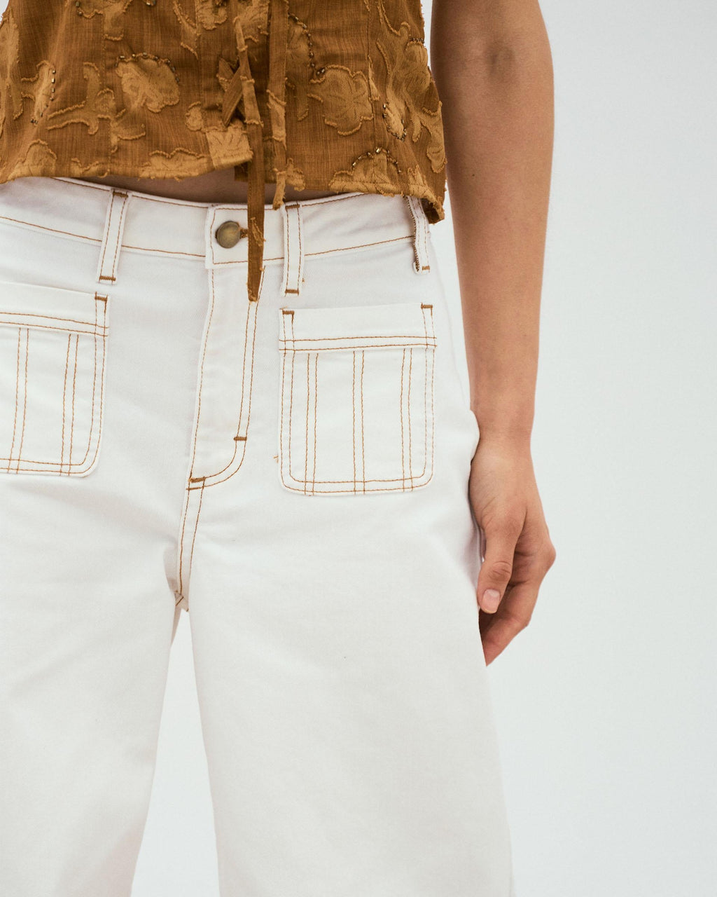 Jeans Bordado Sol Blanco