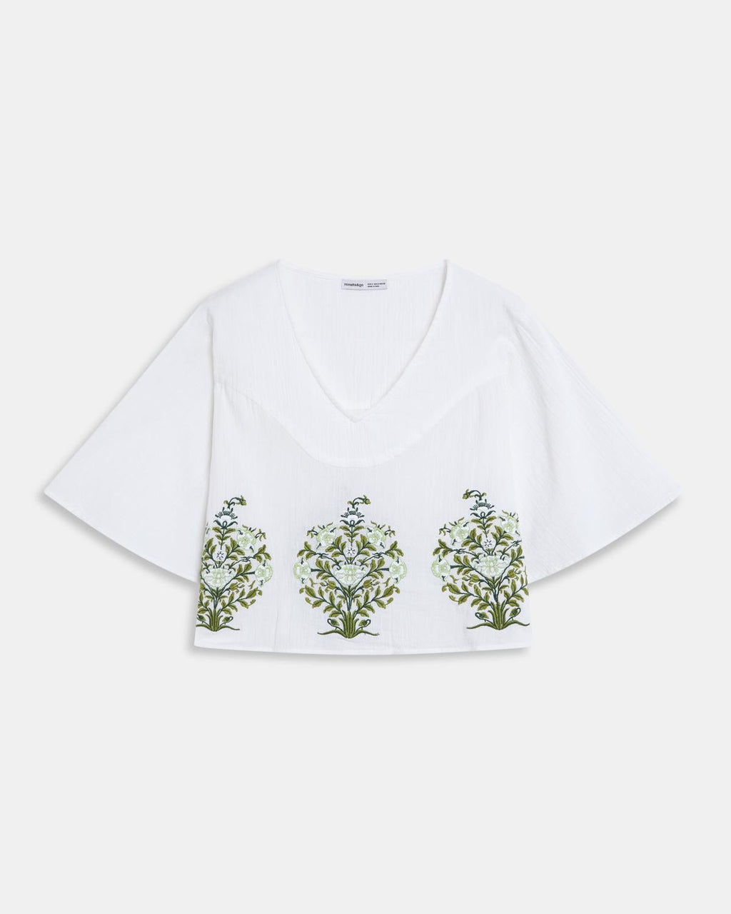 Blusa Canesú Pico Bordados Florales Blanca