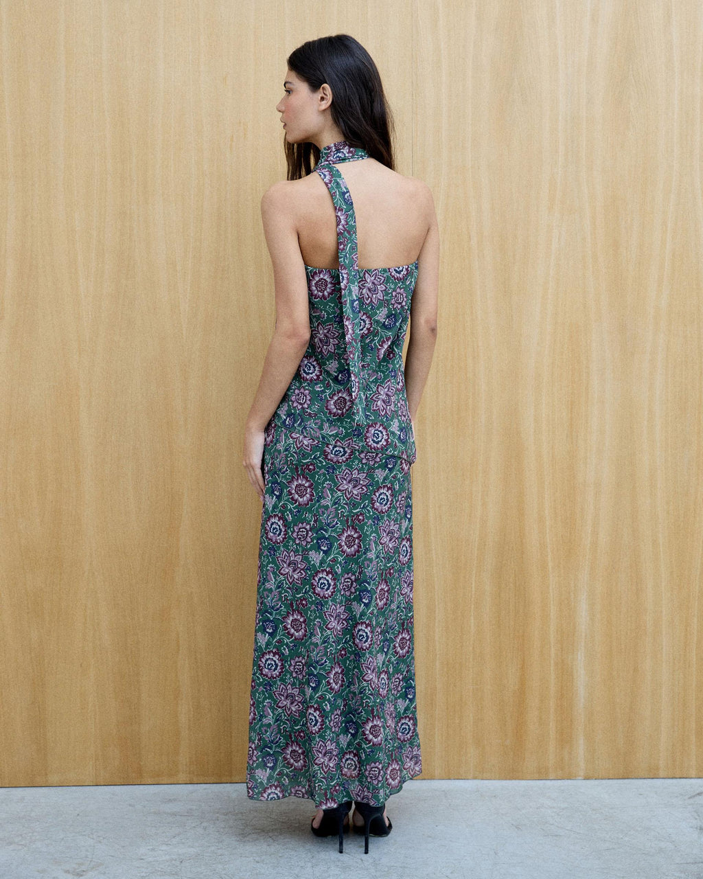 Vestido Corte Diagonal Estampado Verde