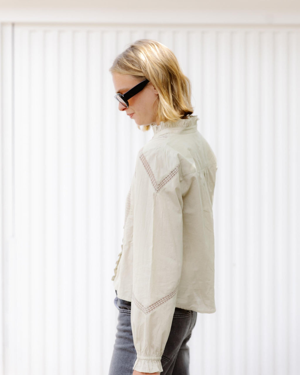 Blusa Puntillas Volante Delantero Verde