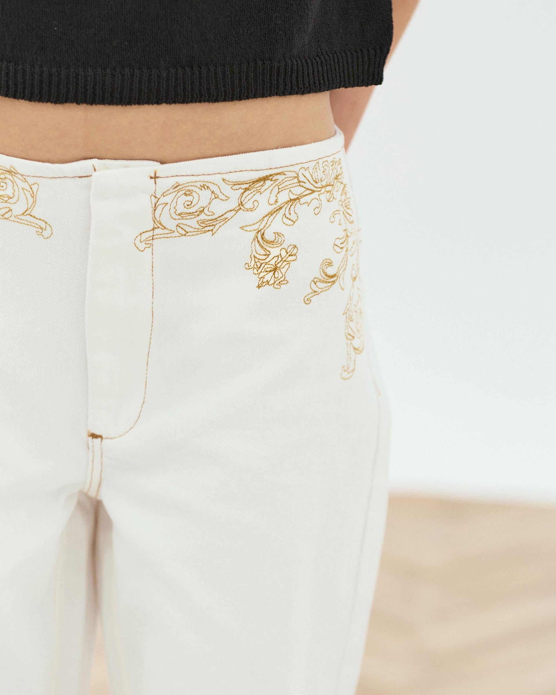 Jeans Bordados Étnicos Blanco