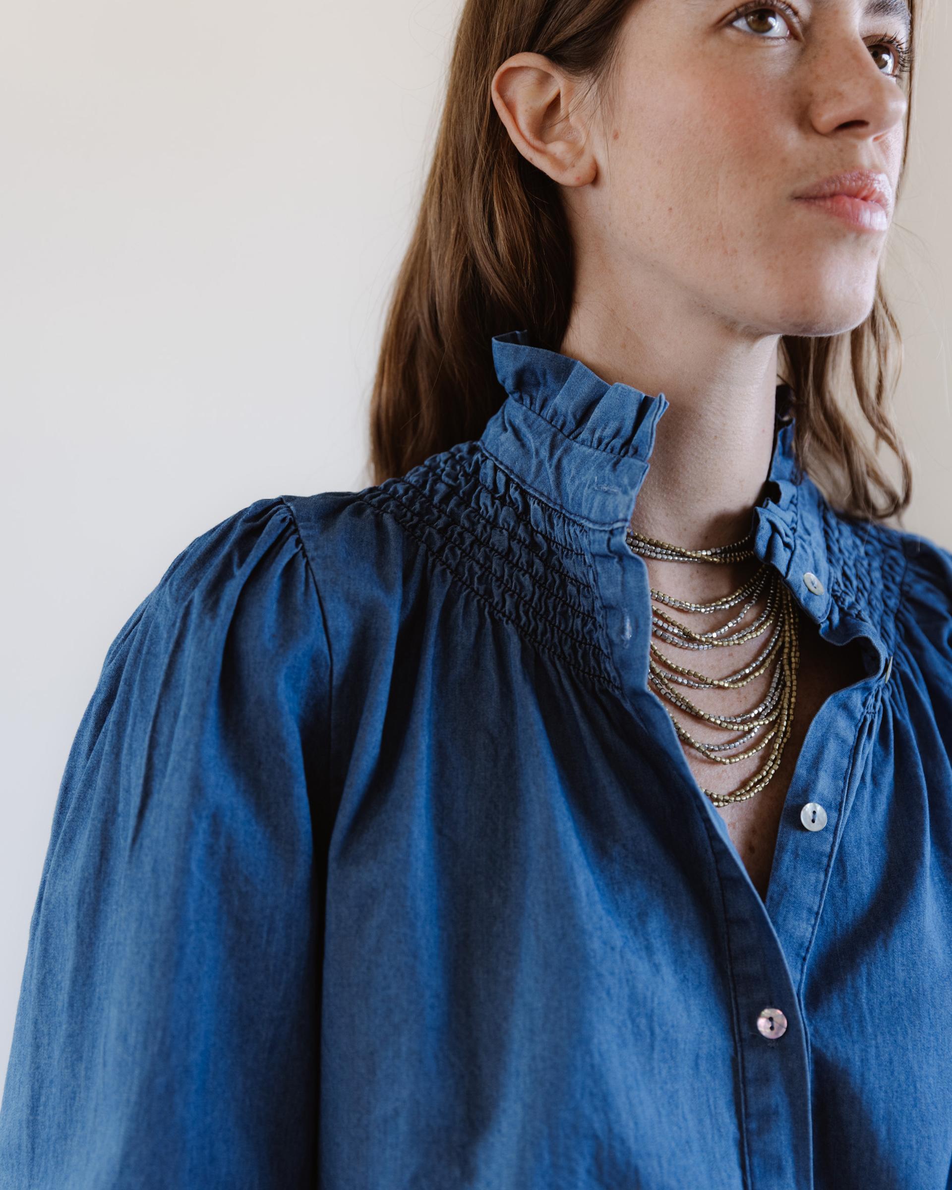 Blusa Cuello Alto Tipo Denim Azul Jeans