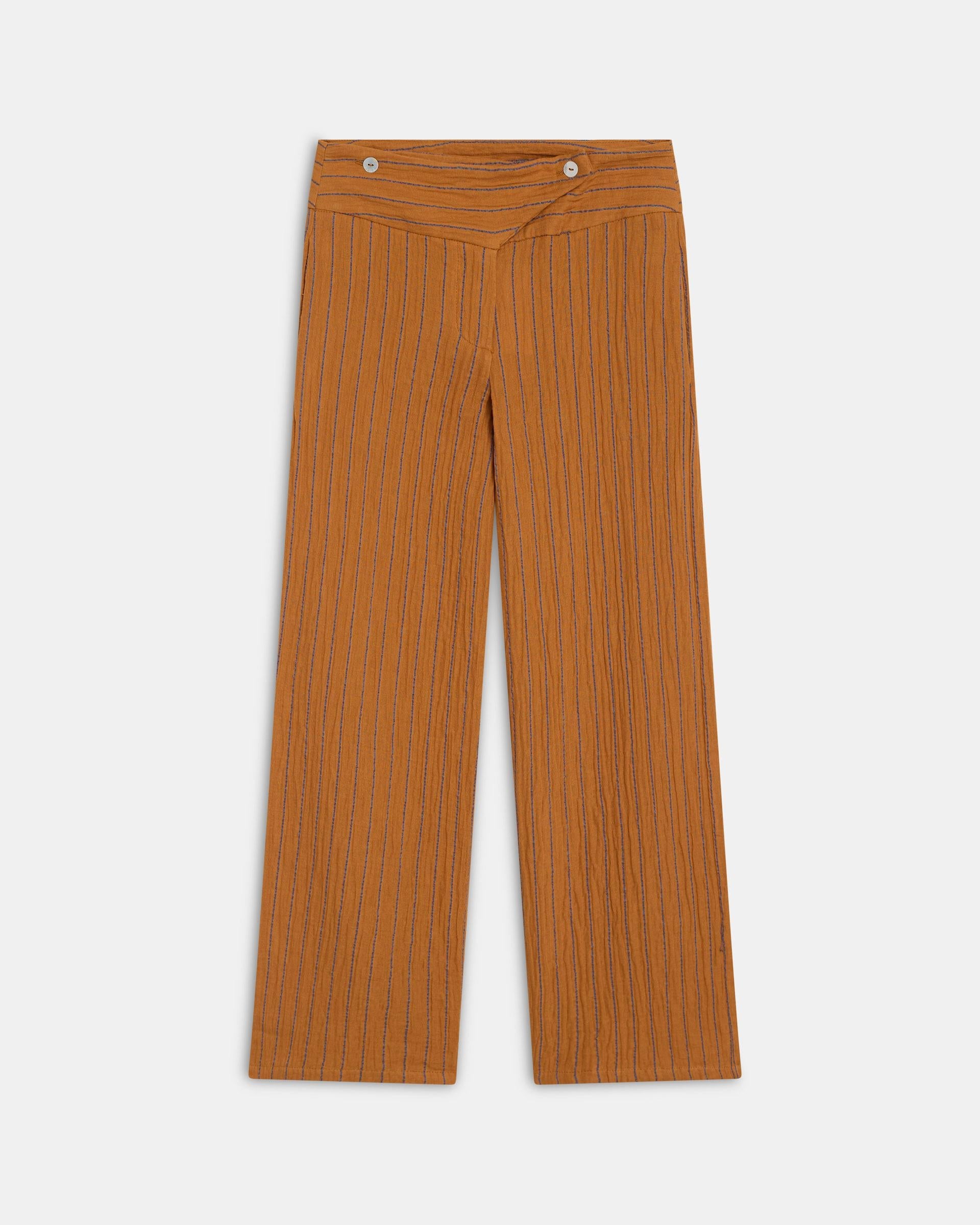 Pantalón Rayas Cinturilla Cruzada Naranja
